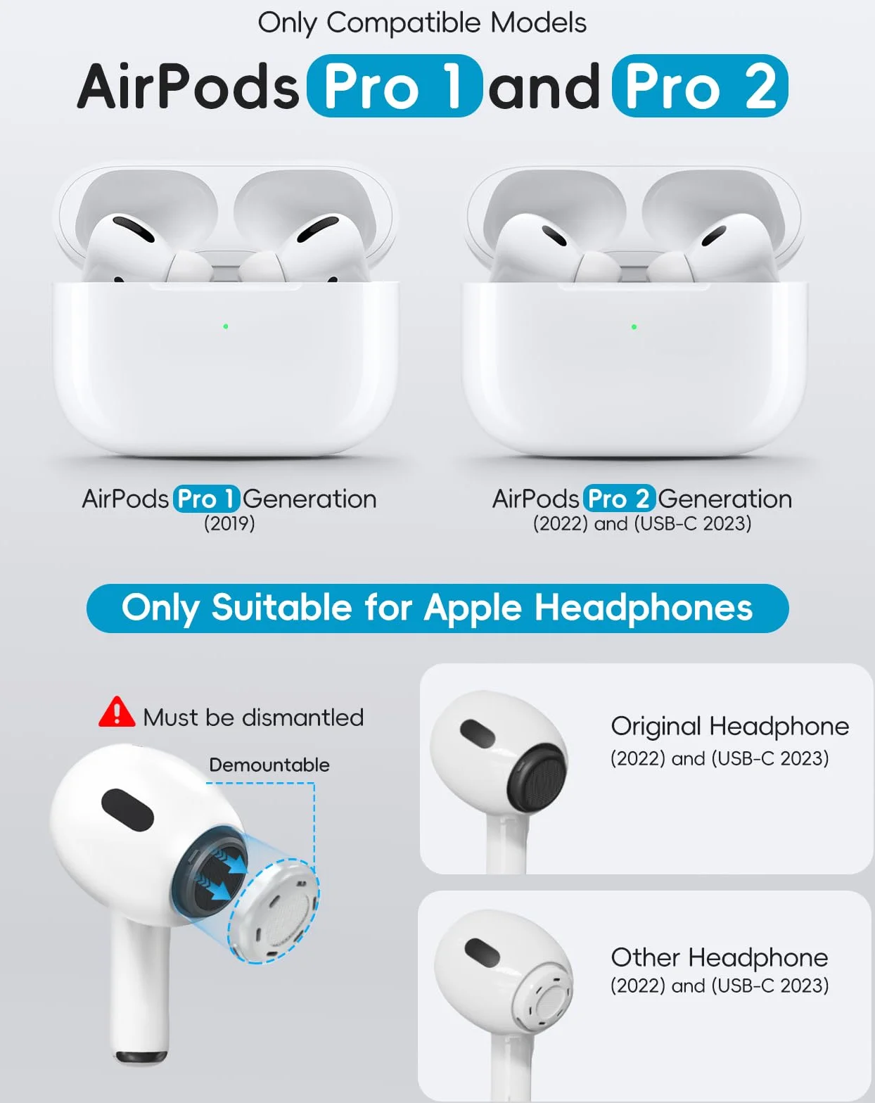 Zamienne zatyczki do uszu do AirPods Pro 2nd/1. generacji 4 pary z otworem do redukcji szumów