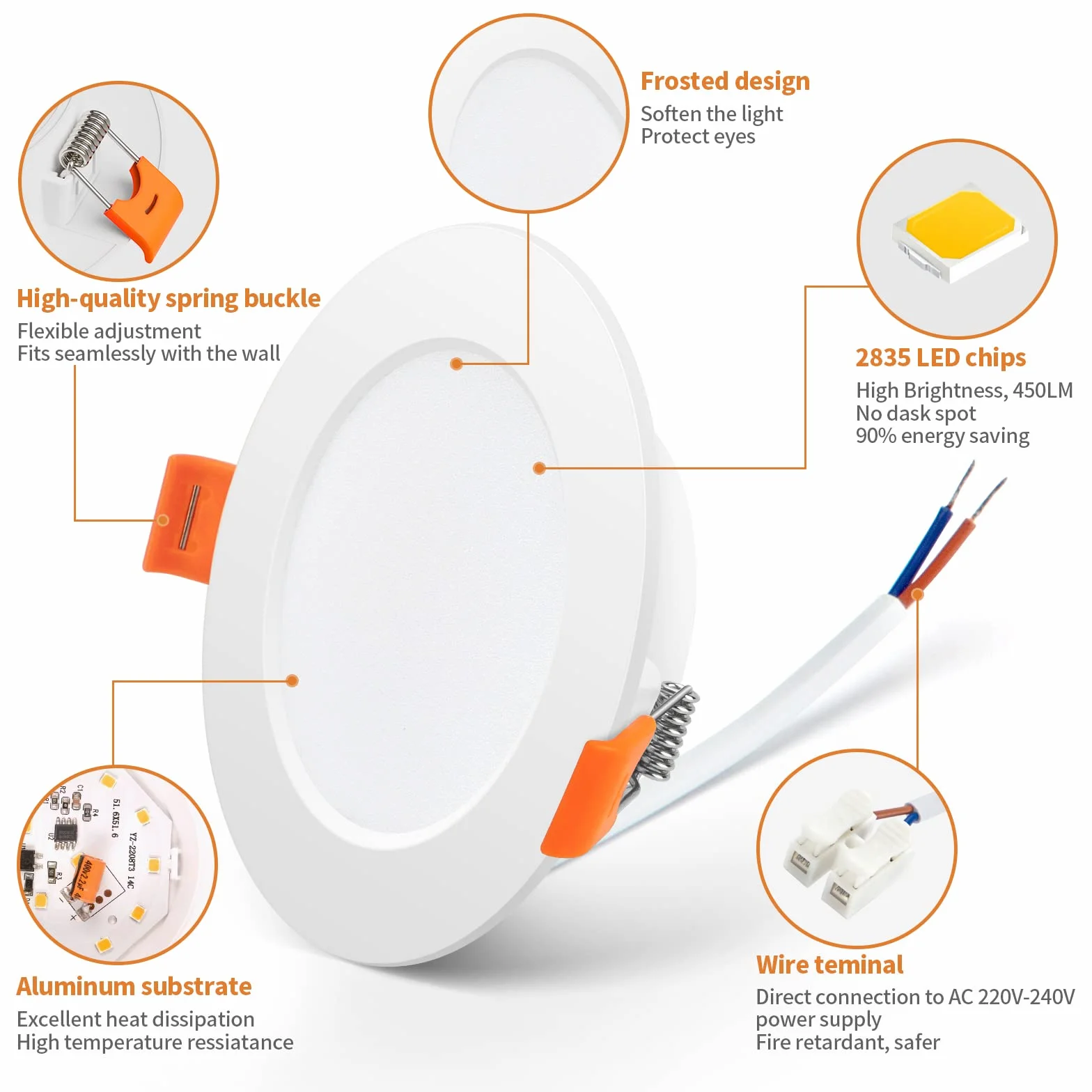 Tomosu Oprawy sufitowe do sufitu, naturalna biel, 4000 K, 5 W, oświetlenie sufitowe, 450 lm, cięcie Ø 75-90 mm, ultra cienkie, wpuszczane lampy sufitowe do łazienki, nieściemniane, 10 sztuk