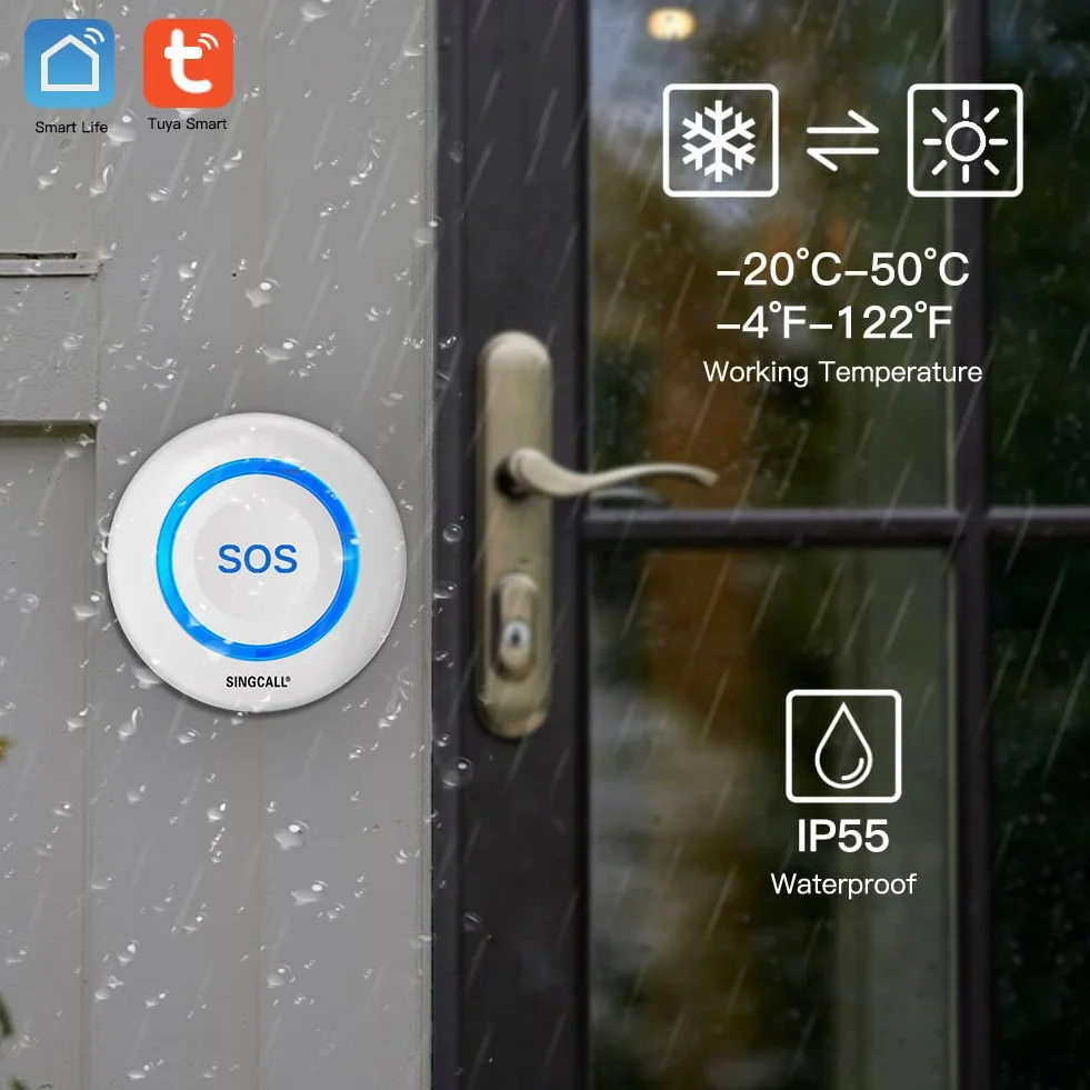 SINGCALL Tuya Wifi Smart Przycisk Alarm SOS dla Osób Starszych/Dzieci, Alarm dla Pacjentów w Podeszłym Wieku, Niebieski Przycisk Połączenia, Podłączenie do Telefonu(odpowiednie dla środowisk domowych)