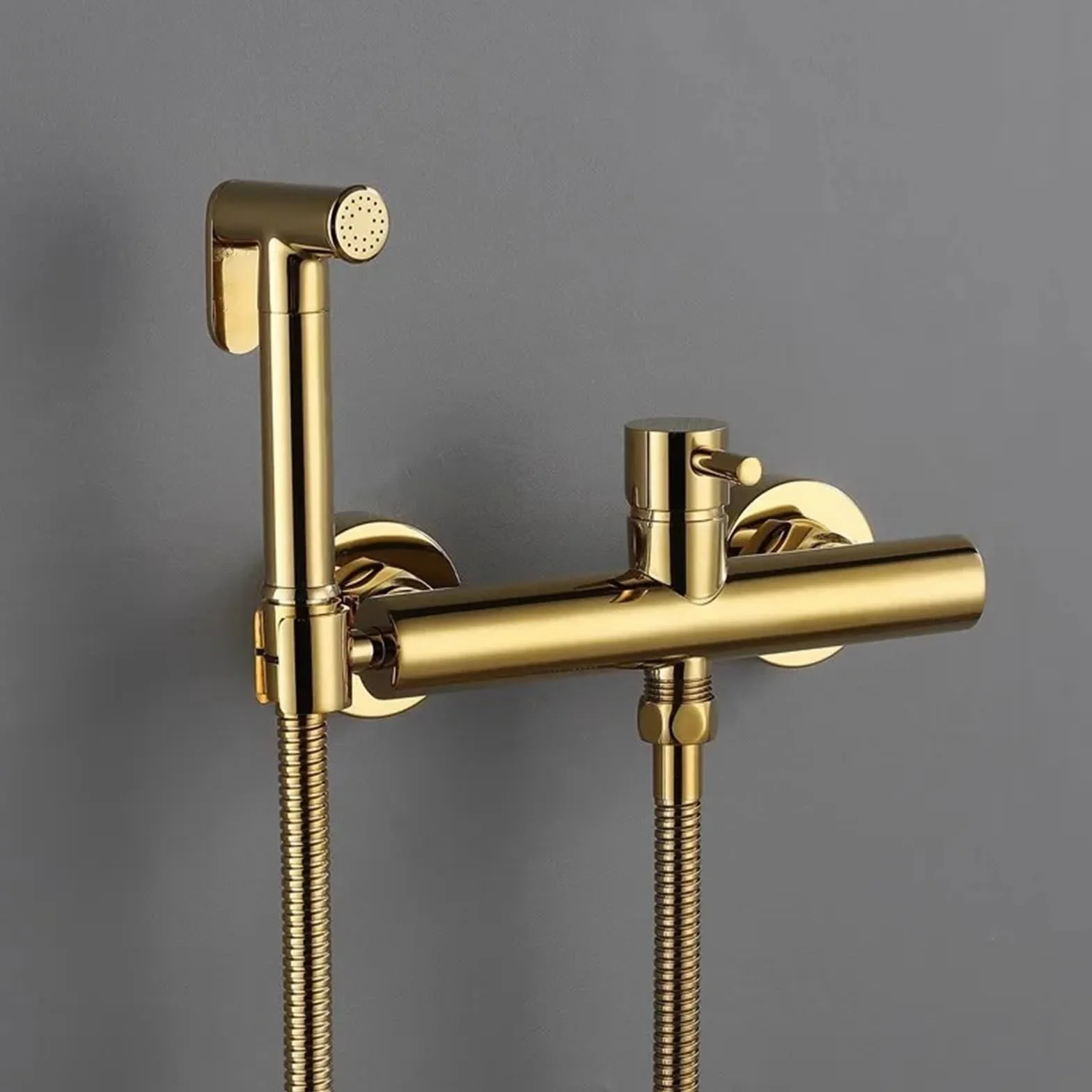 Bidet do toalety, opryskiwacz, akcesoria łazienkowe, bateria mieszająca do ciepłej i zimnej wody, bateria ścienna bidet, różowe złoto/szary (złoty)