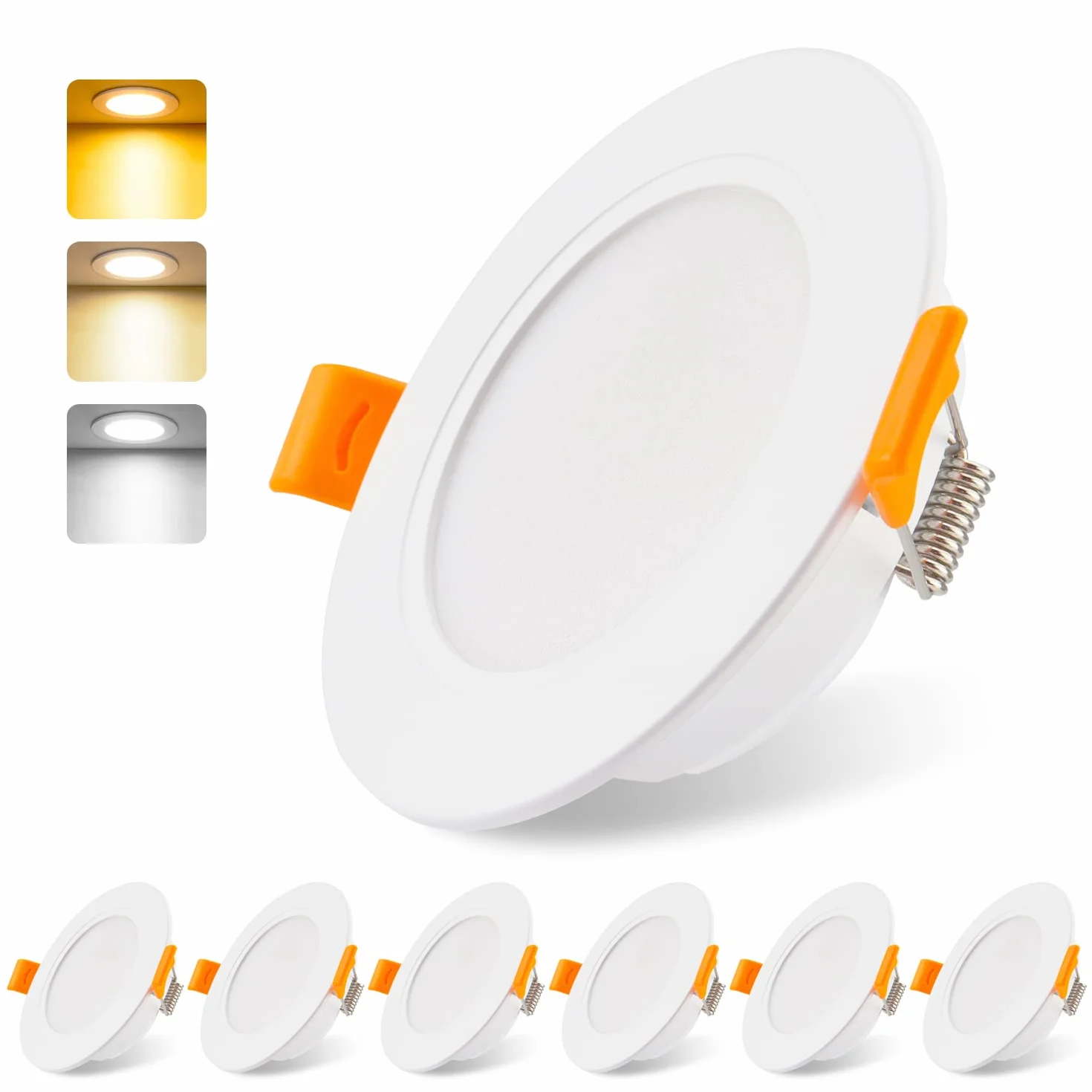 Reflektory LED wpuszczane 230 V płaski 5 W zestaw 6, DA LIGHT promienne światła, oświetlenie łazienkowe 3000/4000/6000K, sufit IP54 do salonu kuchni sypialni