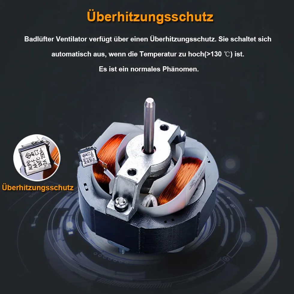 XIIW Wentylator łazienkowy, Ø 100 mm, wentylator wyciągowy z czasem zakończenia i zaworem zwrotnym, cichy wentylator 95 m³/h, 12 W/34 dB / odporny na rozpryskiwanie wentylator ścienny do kuchni, WC,