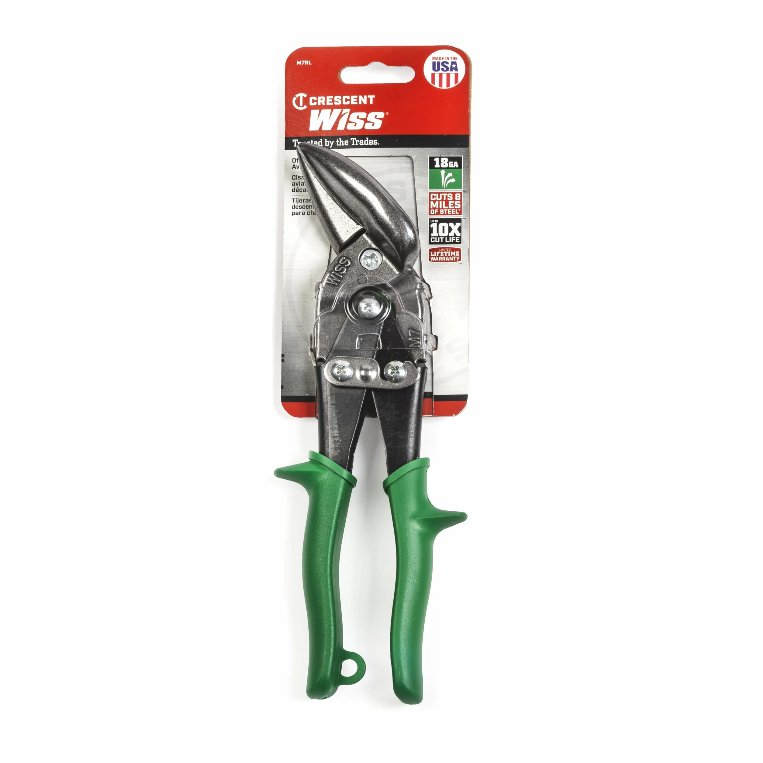 Wiss M7R 235 mm / 9-1/10.2 cm MetalMaster Offset Snip z ergonomicznymi, antypoślizgowymi uchwytami z jednego materiału zapewniają doskonałą kontrolę - zielony