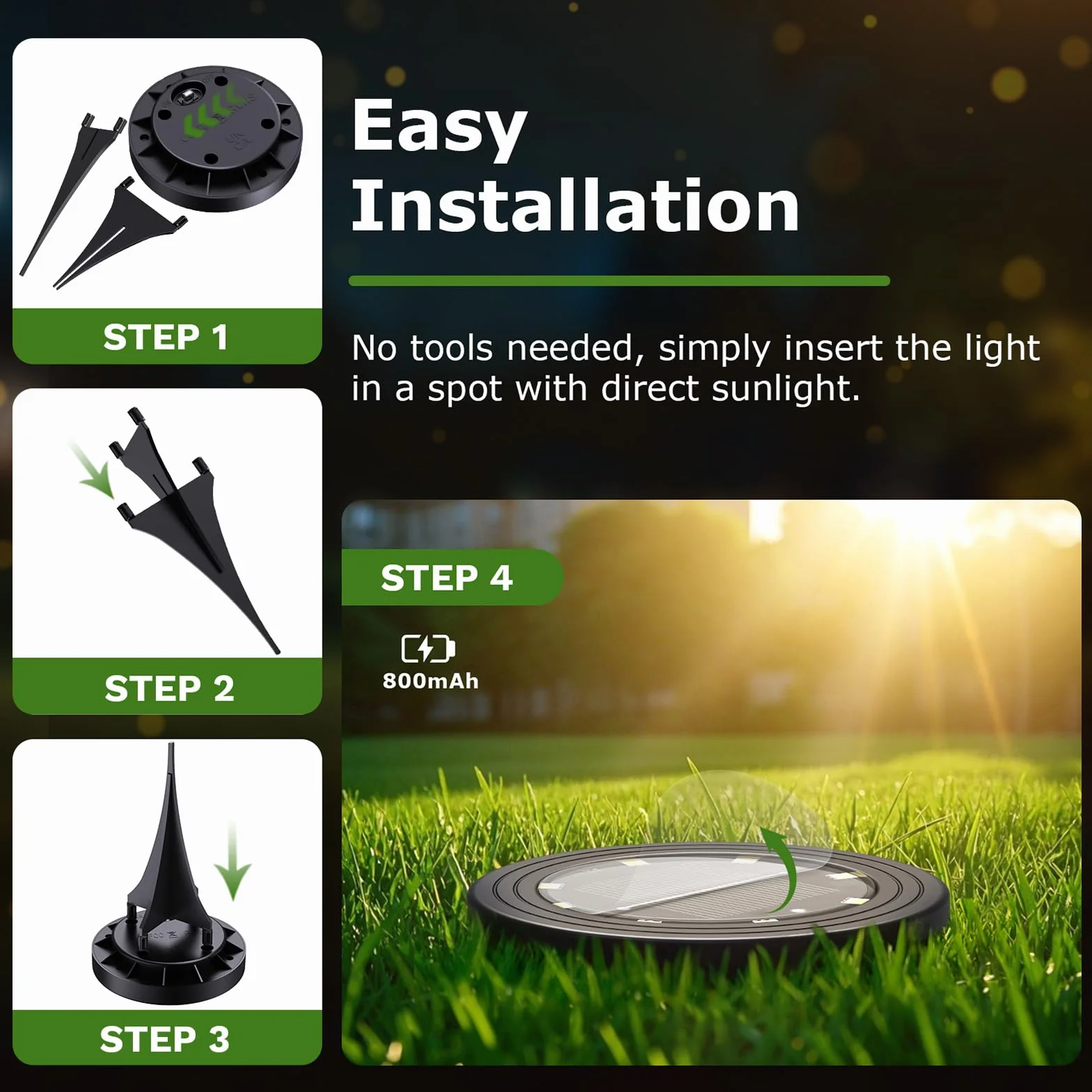 NIBSHOOM 8 sztuk zewnętrznych lamp solarnych, odporne na warunki atmosferyczne lampy solarne IP68 z 8 LED, oświetlenie ogrodowe o długiej żywotności, chłodna biel lampy solarne do ogrodu, tarasów