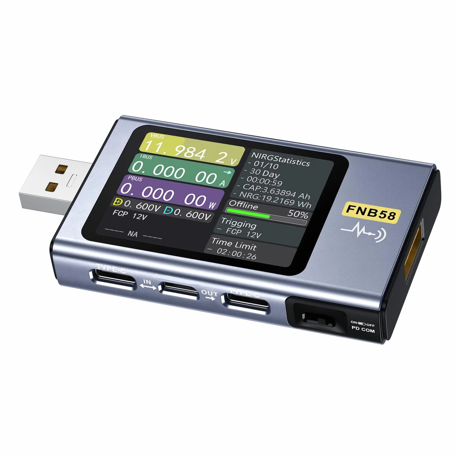 Generic Miernik Napięcia i Prądu USB z łącznością Bluetooth i 2,0-calowym Wyświetlaczem do Monitorowania ładowania w Projektach Typu „zrób to sam”.