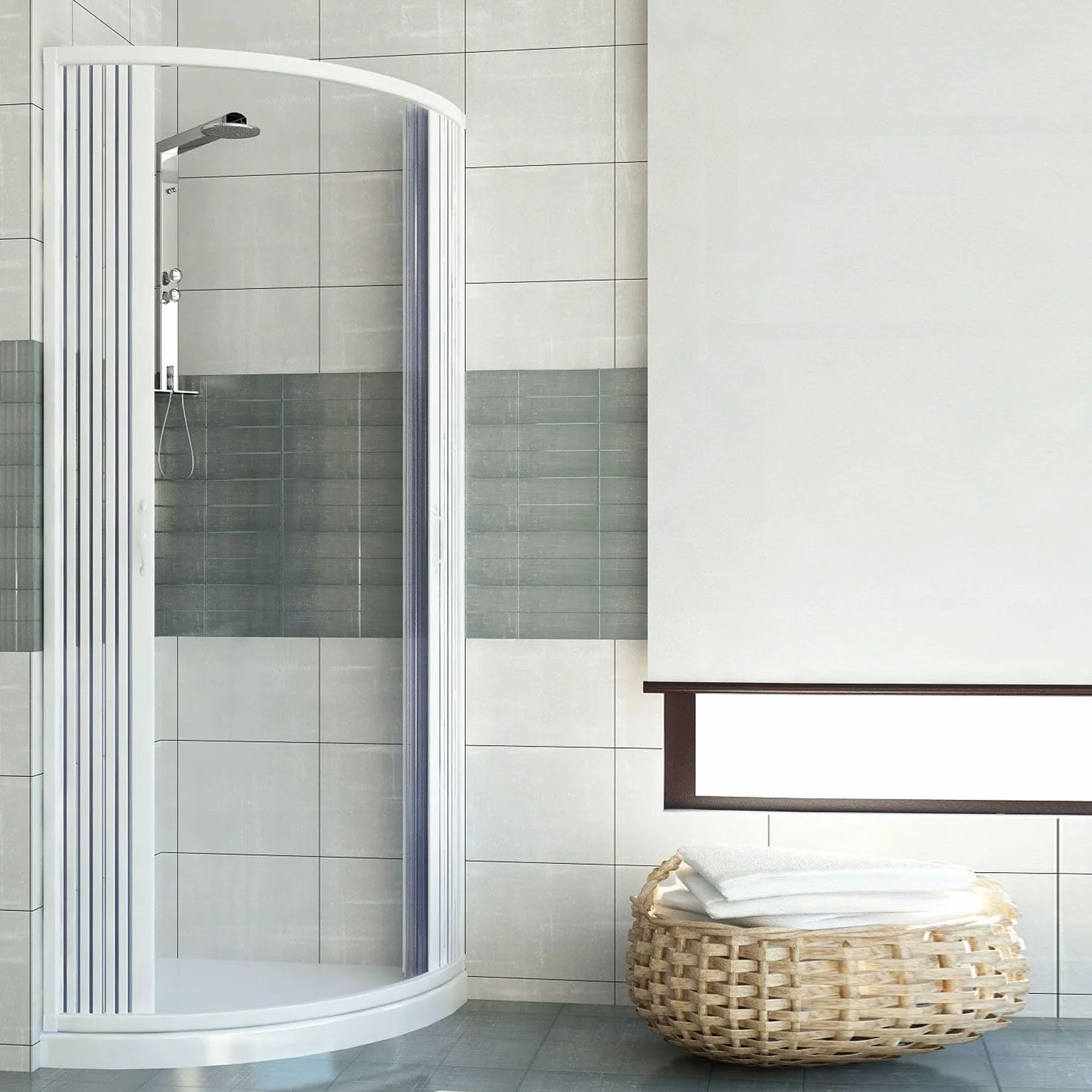 ROLLPLAST PINTO PVC kabina prysznicowa ćwierć koła 90 x 90 z centralnym otworem Mod. Scorpione
