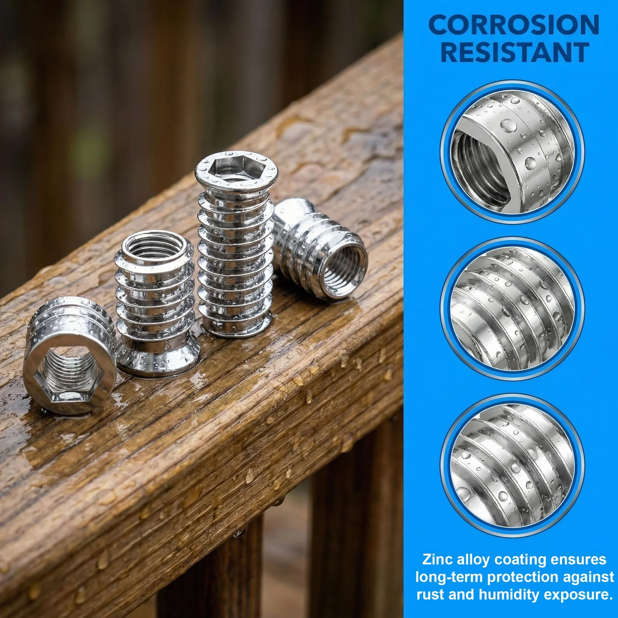 Nakrętka wkręcana M6, M6 x 20 mm Wkładki gwintowane drewno mufy wkręcane ocynkowane sześciokątne tuleja wkręcana nakrętki gwintowane do mebli drewnianych, 40 sztuk