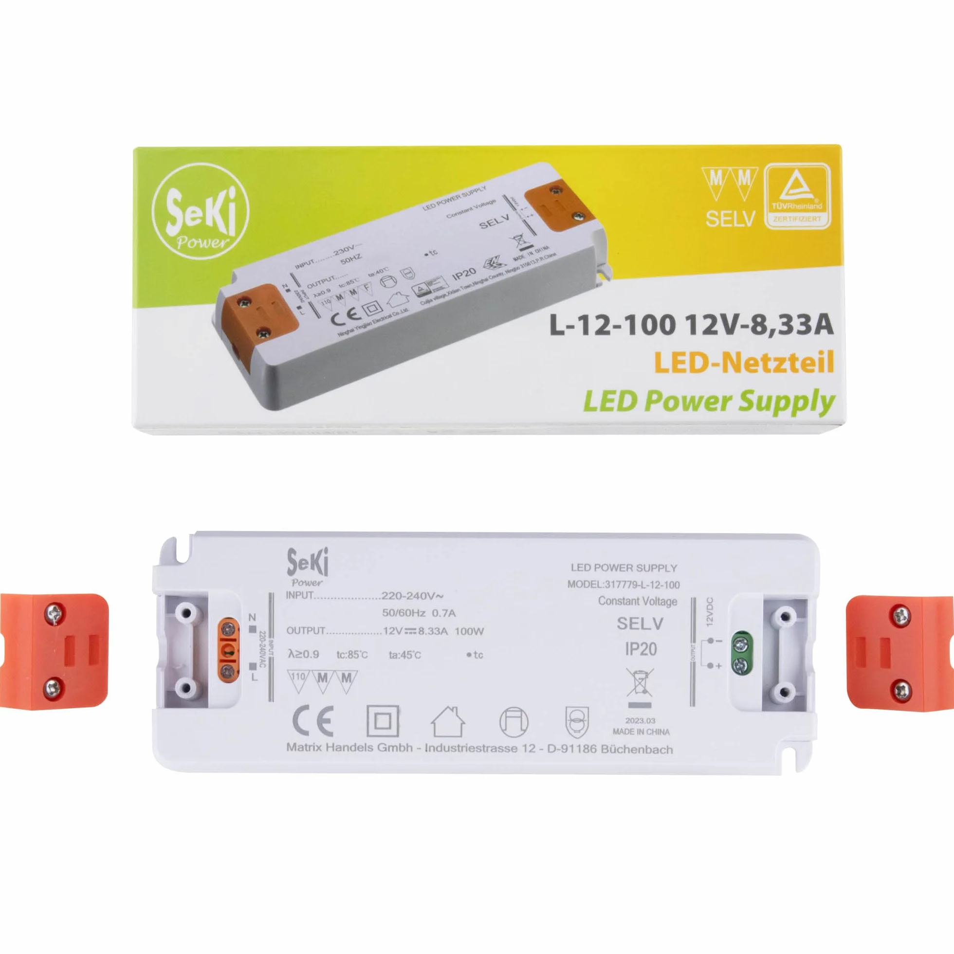 SeKi Zasilacz LED L-12-100 - 12 V - 8,33 A - 100 W; sterownik LED - transformator - zasilacz - sterownik - transformator - statecznik