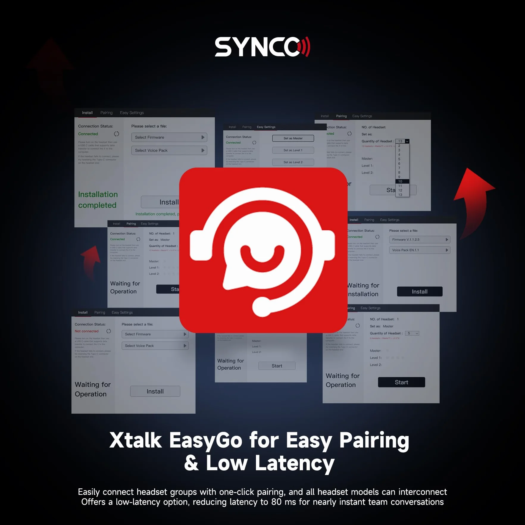 SYNCO XTalk XPro bezprzewodowy interkomowy zestaw słuchawkowy 2,4 GHz, pełny dupleks, losowy, główny design, 500 m, bateria 24 h (XPro2, 2 szt.)