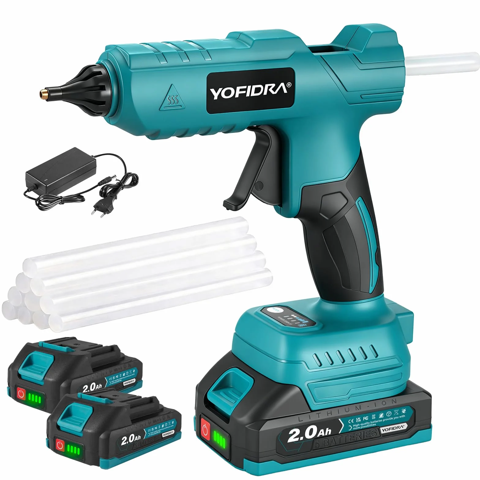 Yofidra Bezprzewodowa Pistolet do Kleju na Gorąco 100W - Pistolet do Kleju na Gorąco z 10 Laskami Kleju (11mm), 2 Baterie 2.0Ah i Ładowarka, Szybkie Nagrzewanie, Idealny do DIY, Napraw i Rękodzieła