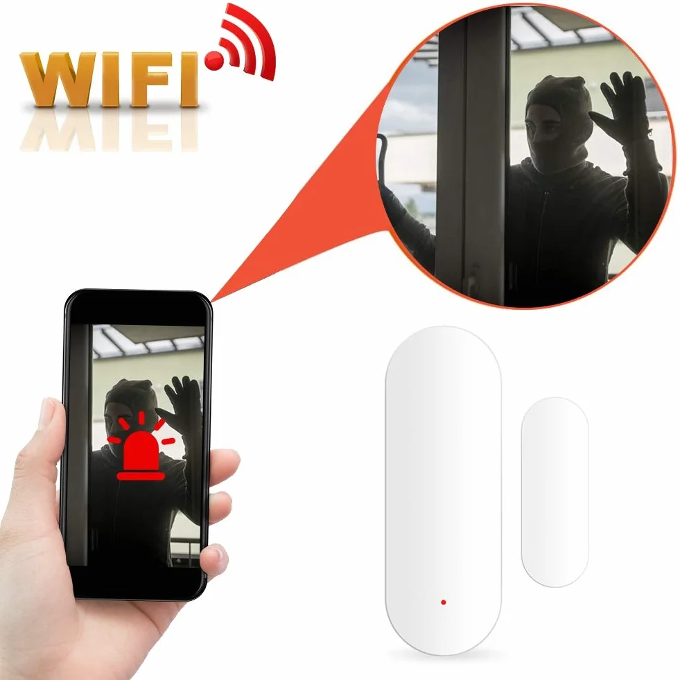 Czujnik drzwi okiennych, WiFi inteligentne czujniki okna/drzwi, obsługa bezprzewodowego czujnika magnetycznego do domu, biura.