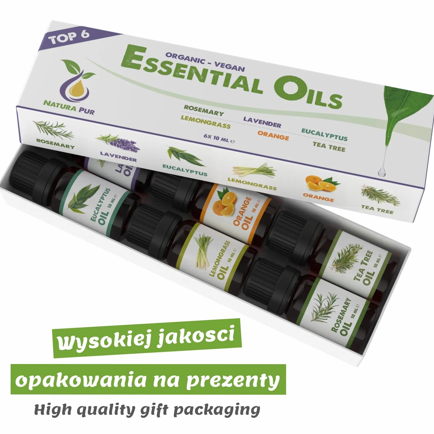 Zestaw Olejków Eterycznych 6 x 10ml Naturalne Olejki Zapachowe do Dyfuzora Aromaterapii Rozmaryn Lawenda Eukaliptus