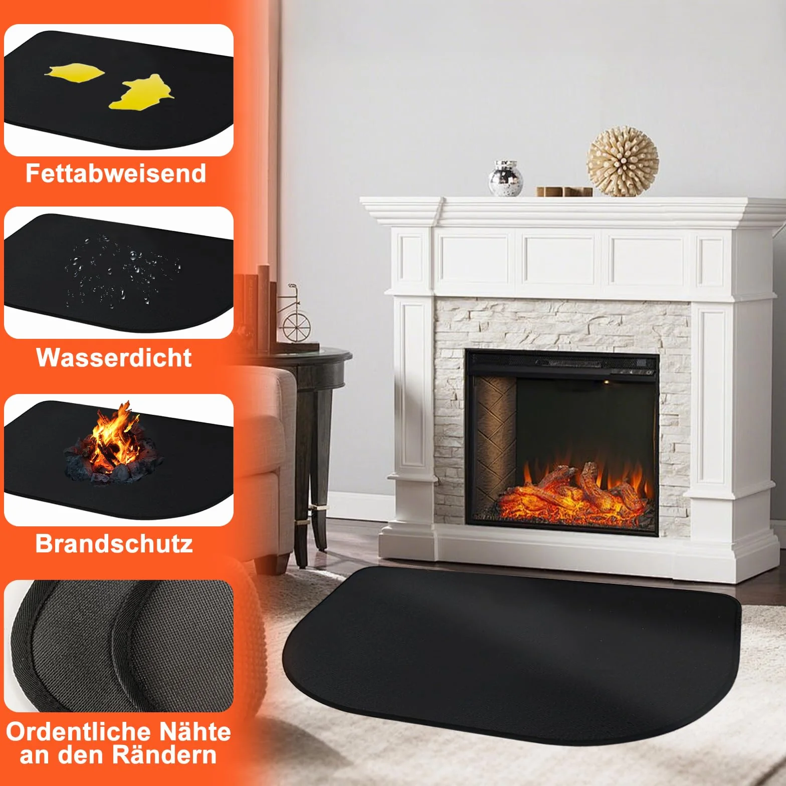 Ognioodporna mata kominkowa 100 x 60 cm – bardzo duża płyta chroniąca przed iskrami i ognioodporna podkładka z wytrzymałego materiału do pieca kominkowego, kominka, paleniska i grilla – ochrona przed
