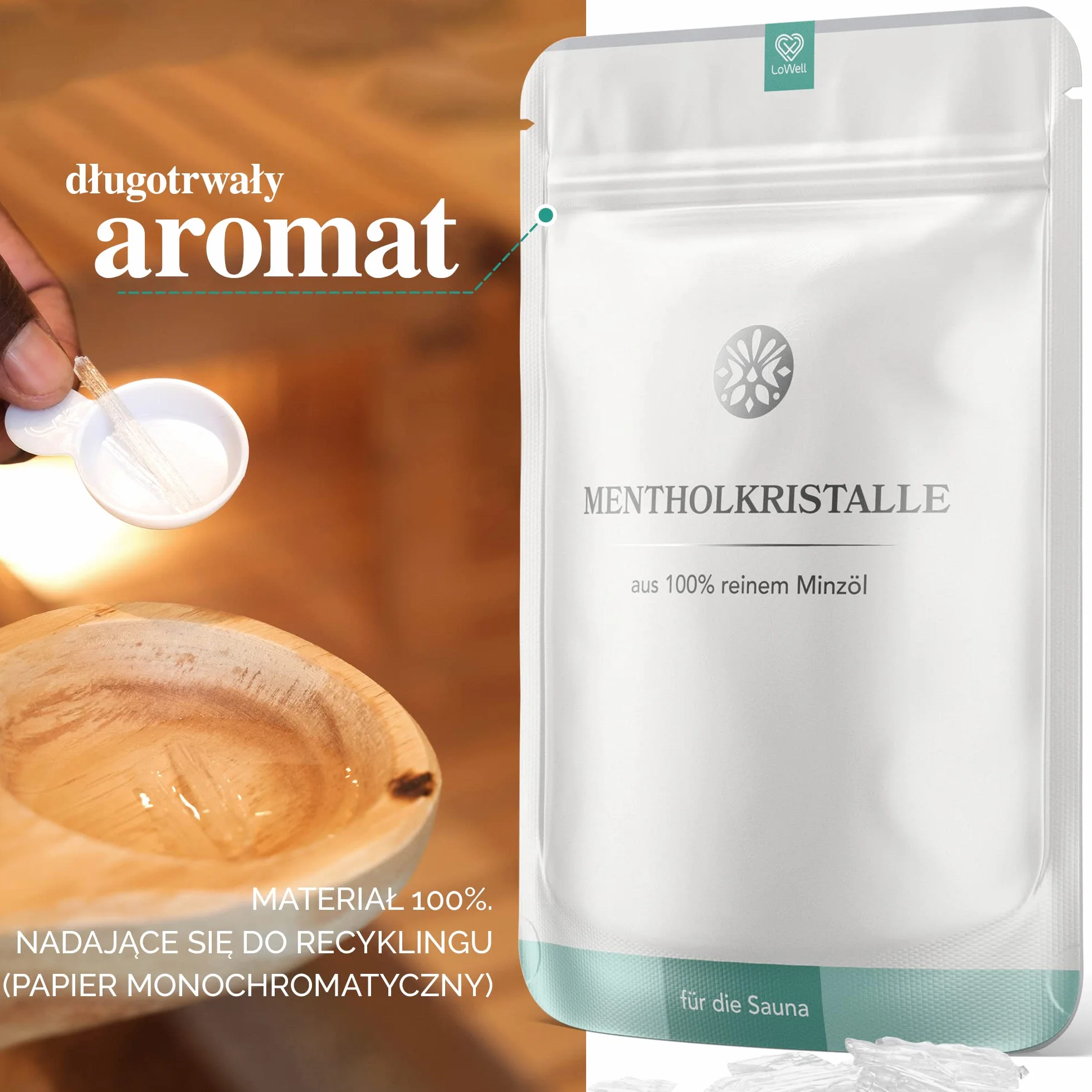 Menthol Crystals 100g LoWell® czysta mięta napar do sauny torebki zamykane Mentol