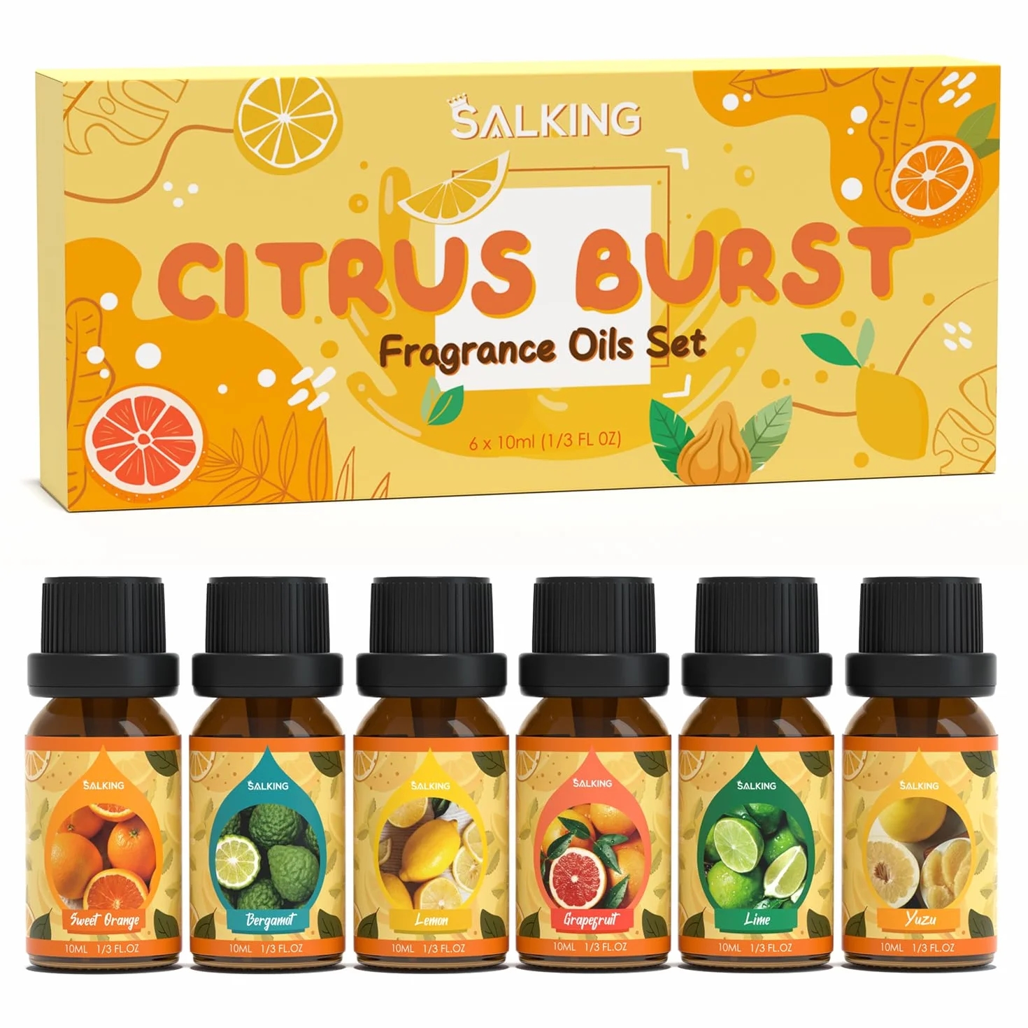 SALKING Wybuch cytrusowych olejków eterycznych do nawilżacza dyfuzora, 100% czysty naturalny olejek eteryczny olejek zapachowy - słodka pomarańcza, bergamon, cytryna, grejpfrut, limonka, yuzu