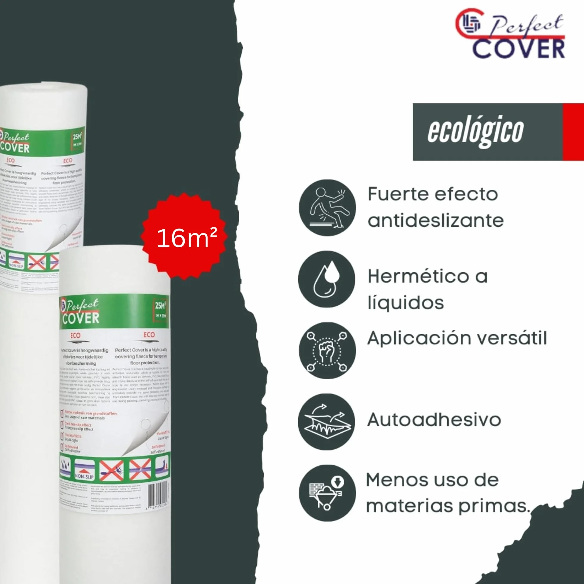 Perfect Cover® Eco Samoprzylepny tynk – włóknina malarska – powłoka z powłoką antypoślizgową – ochrona schodów – ochrona podłogi podczas prac DIY, na plac budowy i renowacji (0,65 x 25 m)