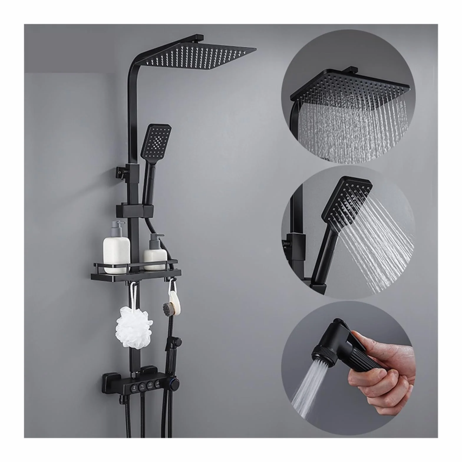Czarny złoty zestaw prysznicowy z deszczownicą, termostatyczny kran prysznicowy bateria do wanny, do montażu na ścianie wanna i prysznic Mixer Tap System prysznicowy(A3027GB)