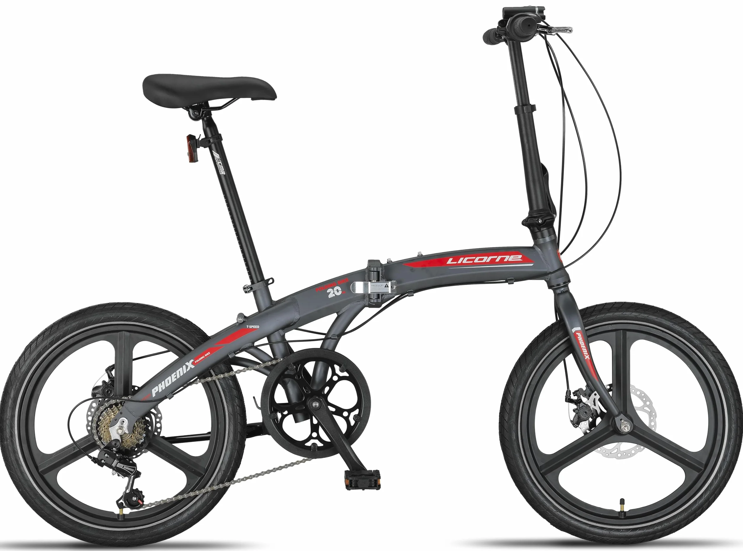 Licorne Bike Phoenix składany rower 2D Cross 20", aluminiowy, hamulec tarczowy, hamulec tarczowy, rower składany, dla mężczyzn i kobiet, 7 biegów, składana przerzutka miejska, aluminiowa rama