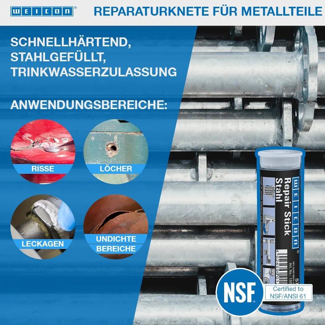 WEICON Repair Stick stal 115 g, 2-składnikowa żywica epoksydowa, specjalny klej ekstra mocny