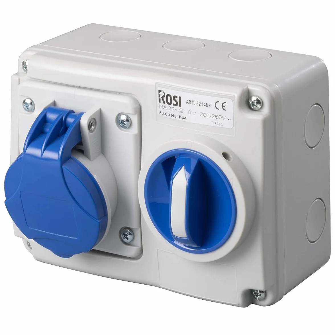 Poziome gniazdo blokujące z wyłącznikiem przełącznika, montowane na ścianie, dolne, 220 V, 230 V, 3-biegunowe 2P+T, 32 A, IP54 do użytku wewnętrznego