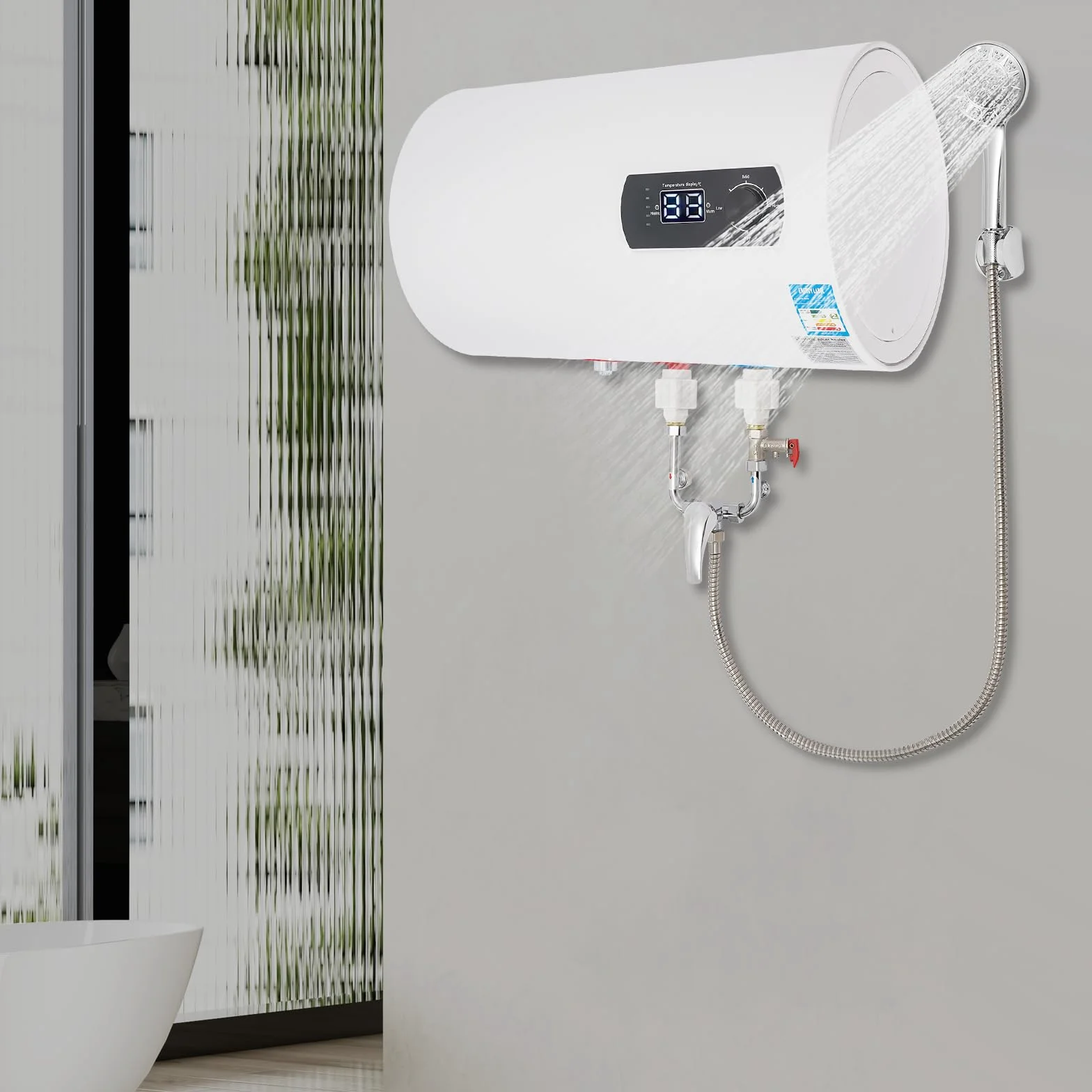 Elektryczny podgrzewacz wody 40 l, bojler 2000 W, elektryczny podgrzewacz wody do kuchni, toalet, wiszący bojler wodny z słuchawką prysznicową
