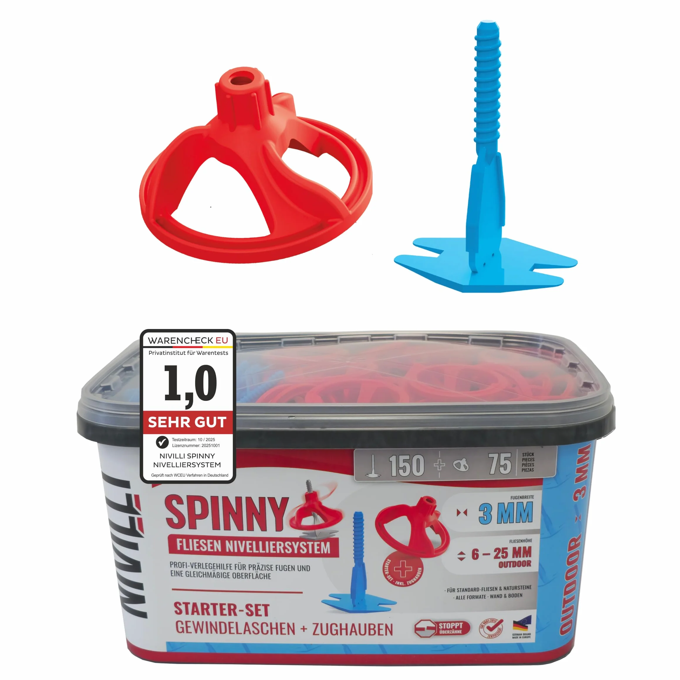 SPINNY PRO zestaw startowy 3 mm 150 zakładek 75 kapturków system poziomowania płytek kamienia naturalnego