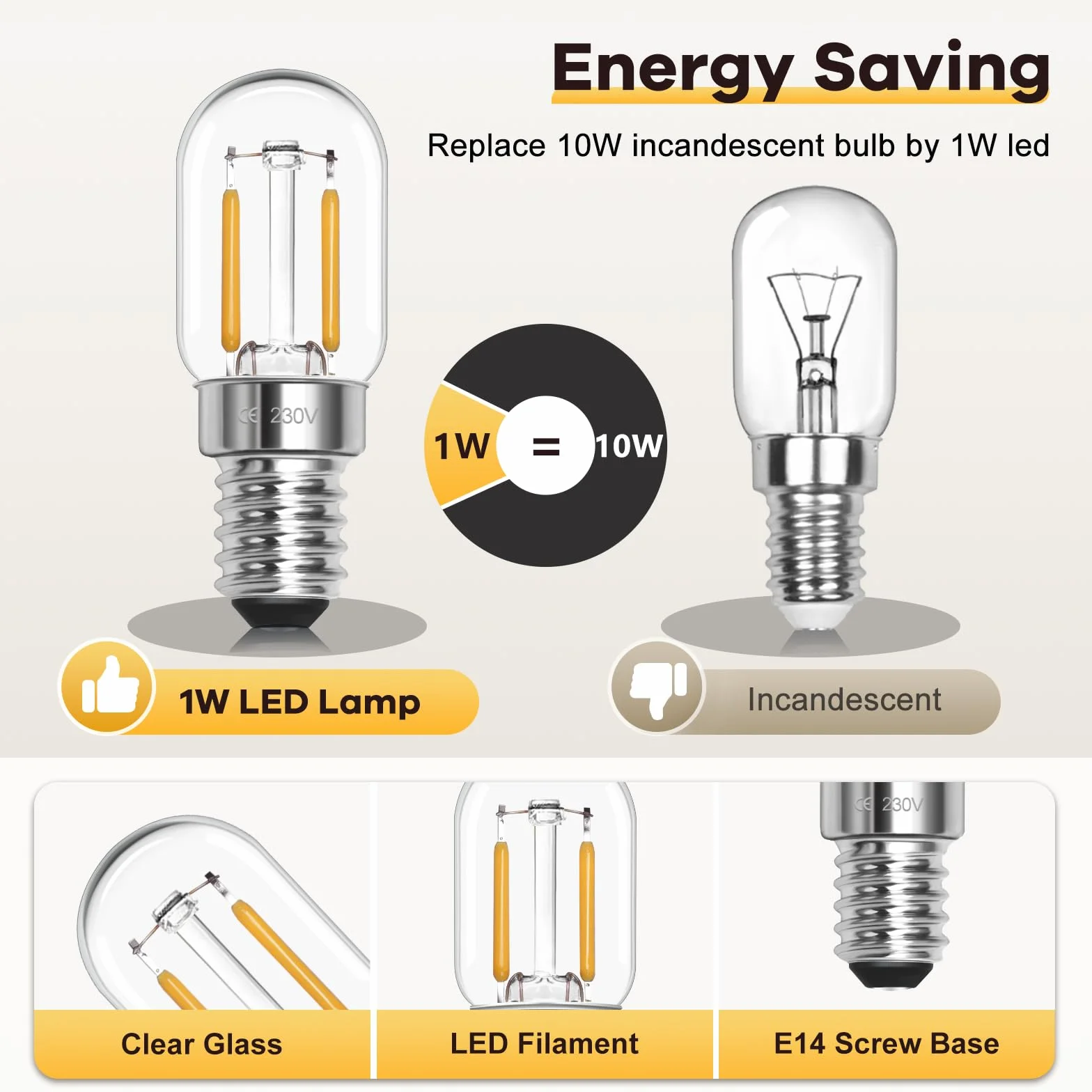 Morotty Żarówka LED do lodówki E14 ciepła biel 2700 K, może zastąpić halogenowy 10W-15W, żarówka karłowata T22 LED SES żarówka do lodówki 230 V, do żarówek do lodówek, żarówek do maszyn do szycia