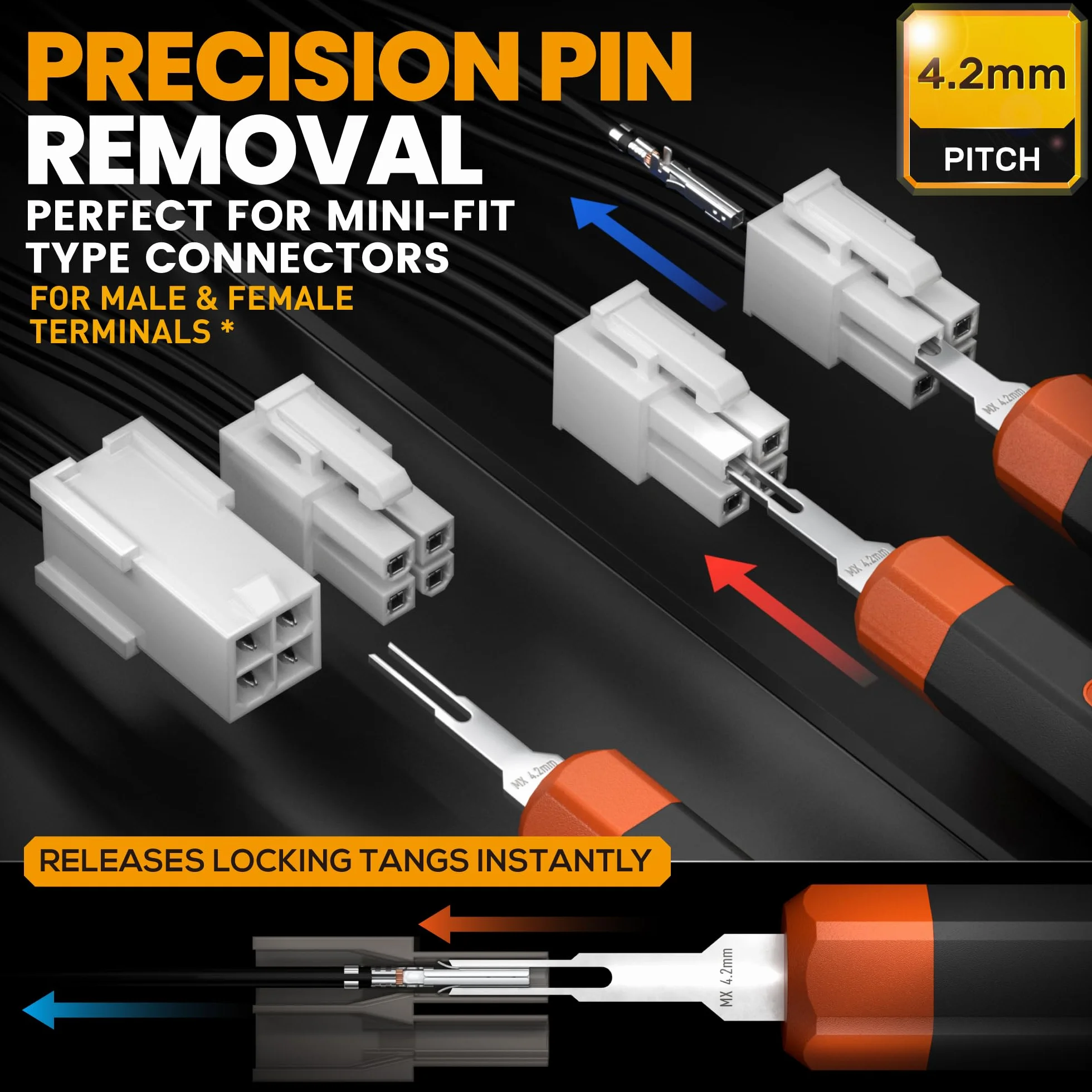 SOMELINE Zaciskarka Mini-Fit Jr Zestaw Złączy, 2-24 Pin 4,2mm (0,25-1,5mm²/24-16 AWG), z Wyjmakiem i Ściągaczem Izolacji, do PC i Drukarek 3D - do Molex, Dupont, KF2510, TE
