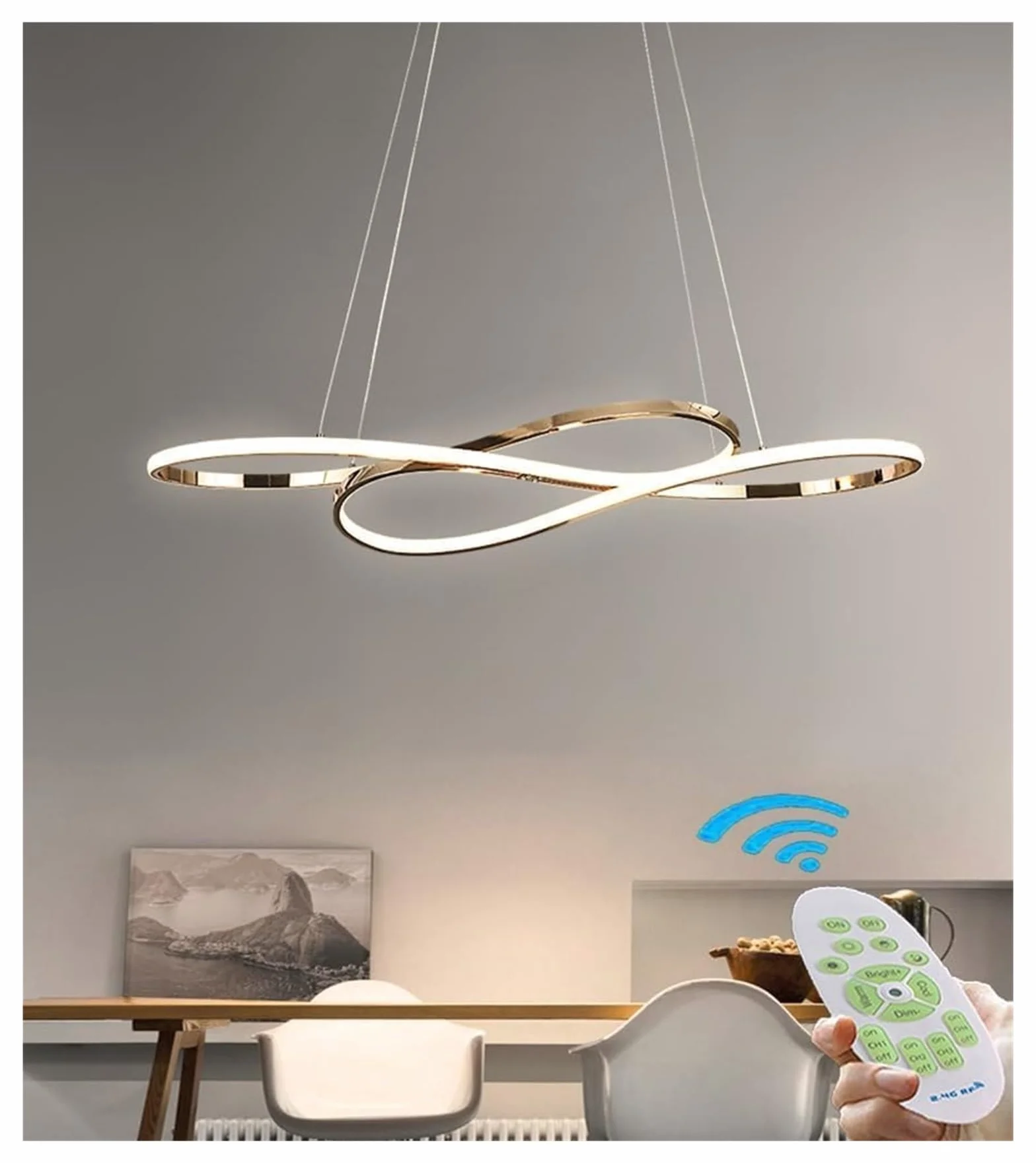 Lampy wiszące, nowoczesne żyrandole pierścieniowe z diodą LED, długa chromowana liniowa oprawa sufitowa kompatybilna ze stołem jadalnym, salonem i wyspą kuchenną (ciemna) w
