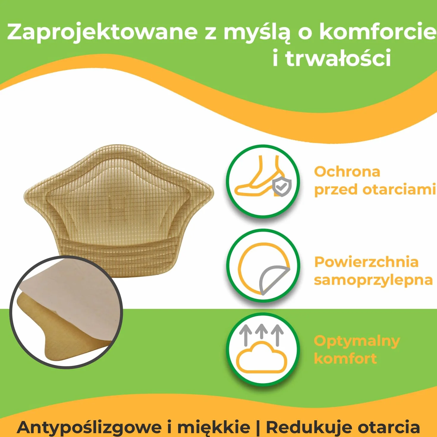 Poduszki na Piętę Slim Feet Pro Typ Korona Beżowy 6 Par Pianka Komfort Antypoślizgowe Niewidoczne do Butów