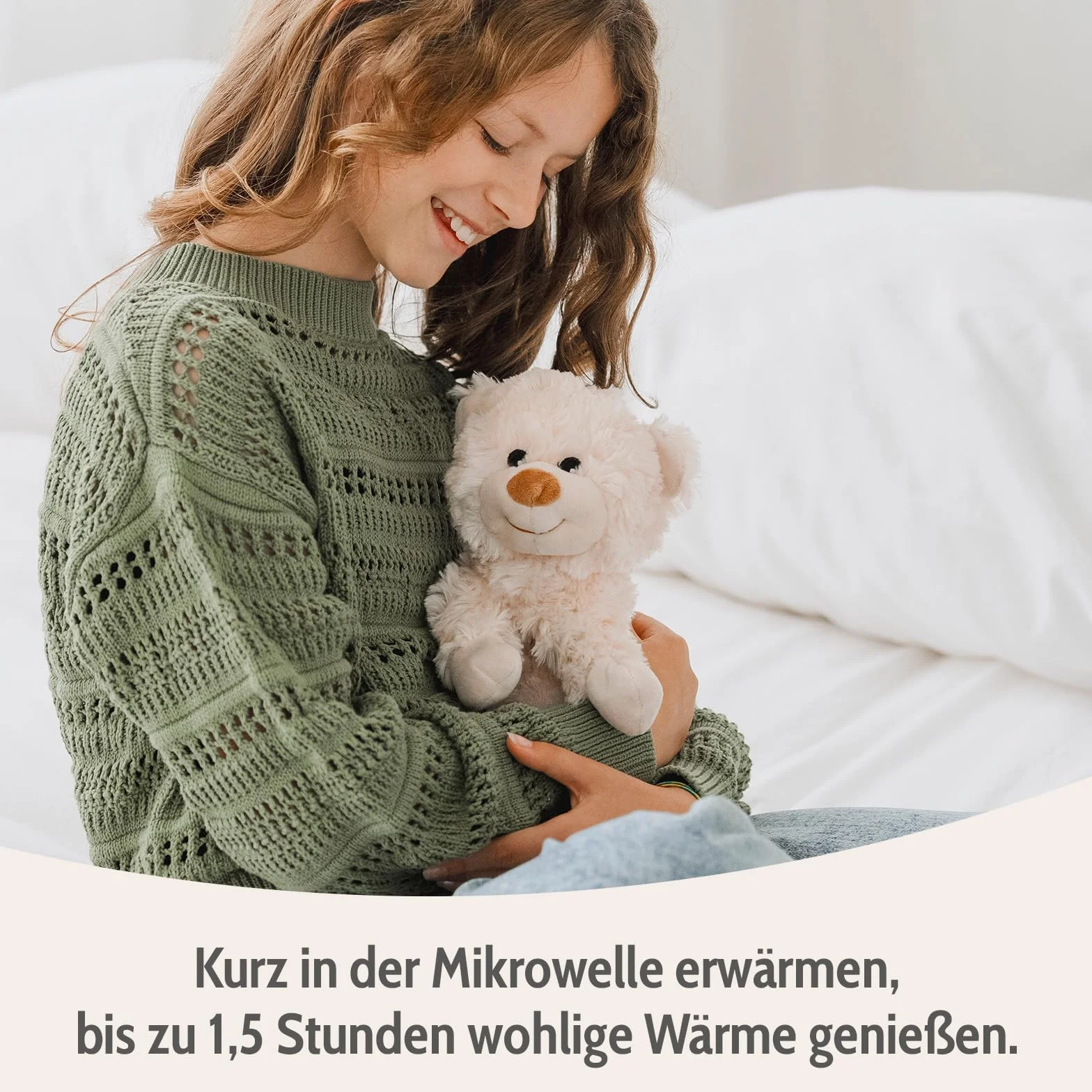 Habibi Pluszowa poduszka rozgrzewaj?ca/pluszak dla dzieci i doros?ych 1628 mi? le??cy z wype?nieniem prosa, przytulanka ciep?a do podgrzewania w kuchence mikrofalowej/piekarniku, idealna równie? dla