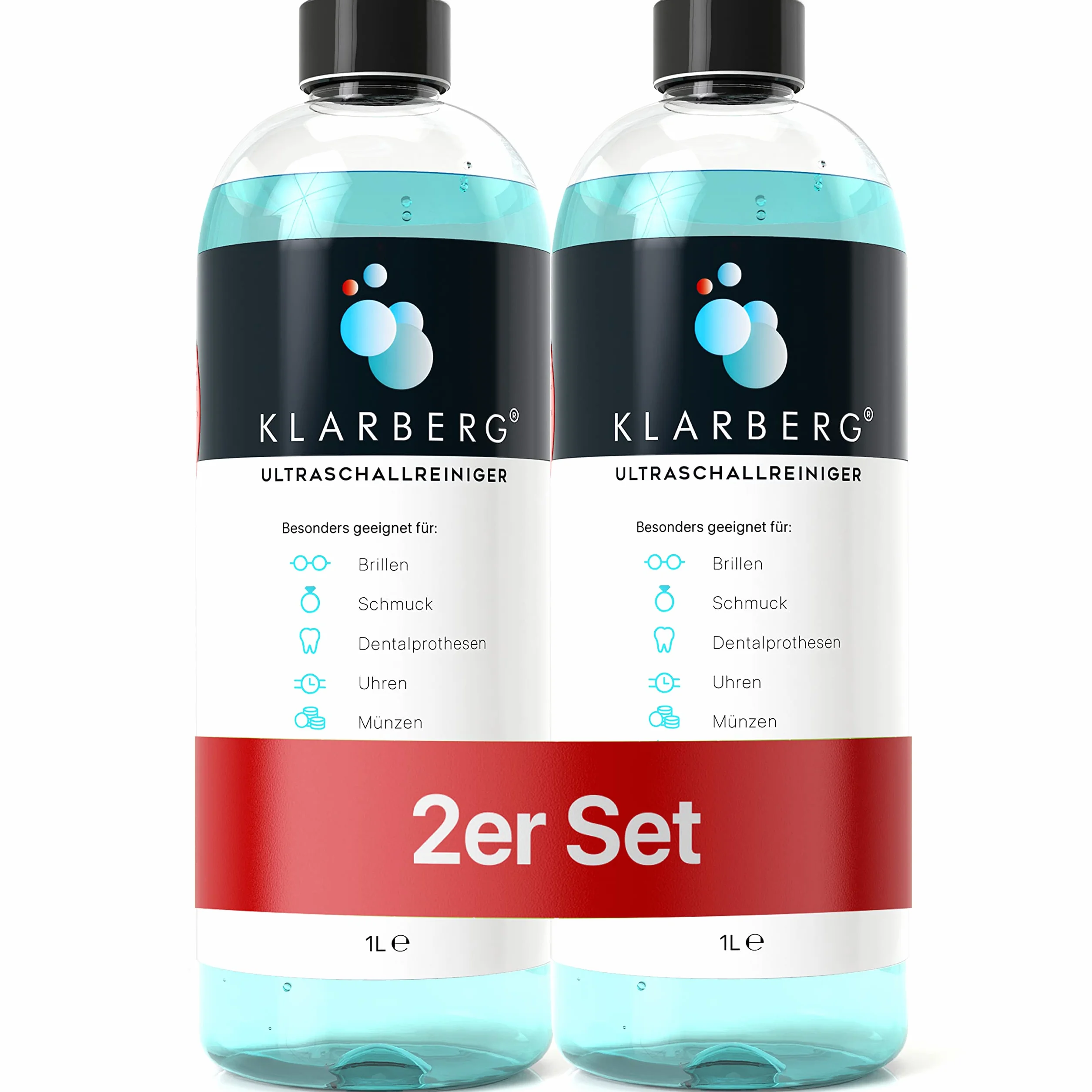 KLARBERG® 2x1L Koncentrat do myjki ultradźwiękowej I Czyszczenie okularów, biżuterii, protez zębowych, zegarków w wannie ultradźwiękowej I Można stosować z każdą myjką ultradźwiękową