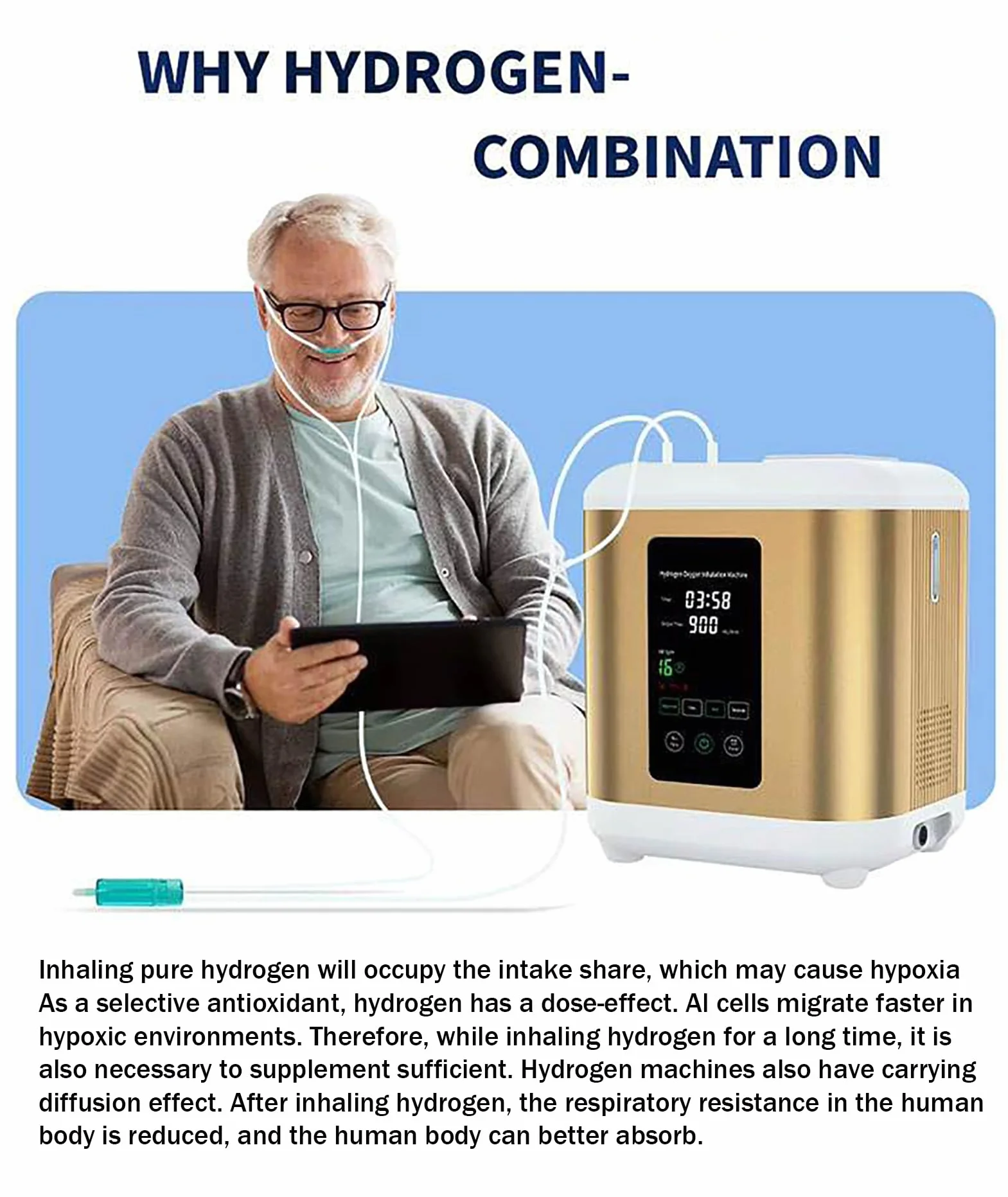 Przenośny inhalator z separacją, inhalator wodorowy 2 w 1, 2-wyjściowy gaz Brownsa, wysoka czystość (66,6 + 33,3)%, z funkcją pulsacyjną, do domów, klinik i szpitali Gold 600ml/min