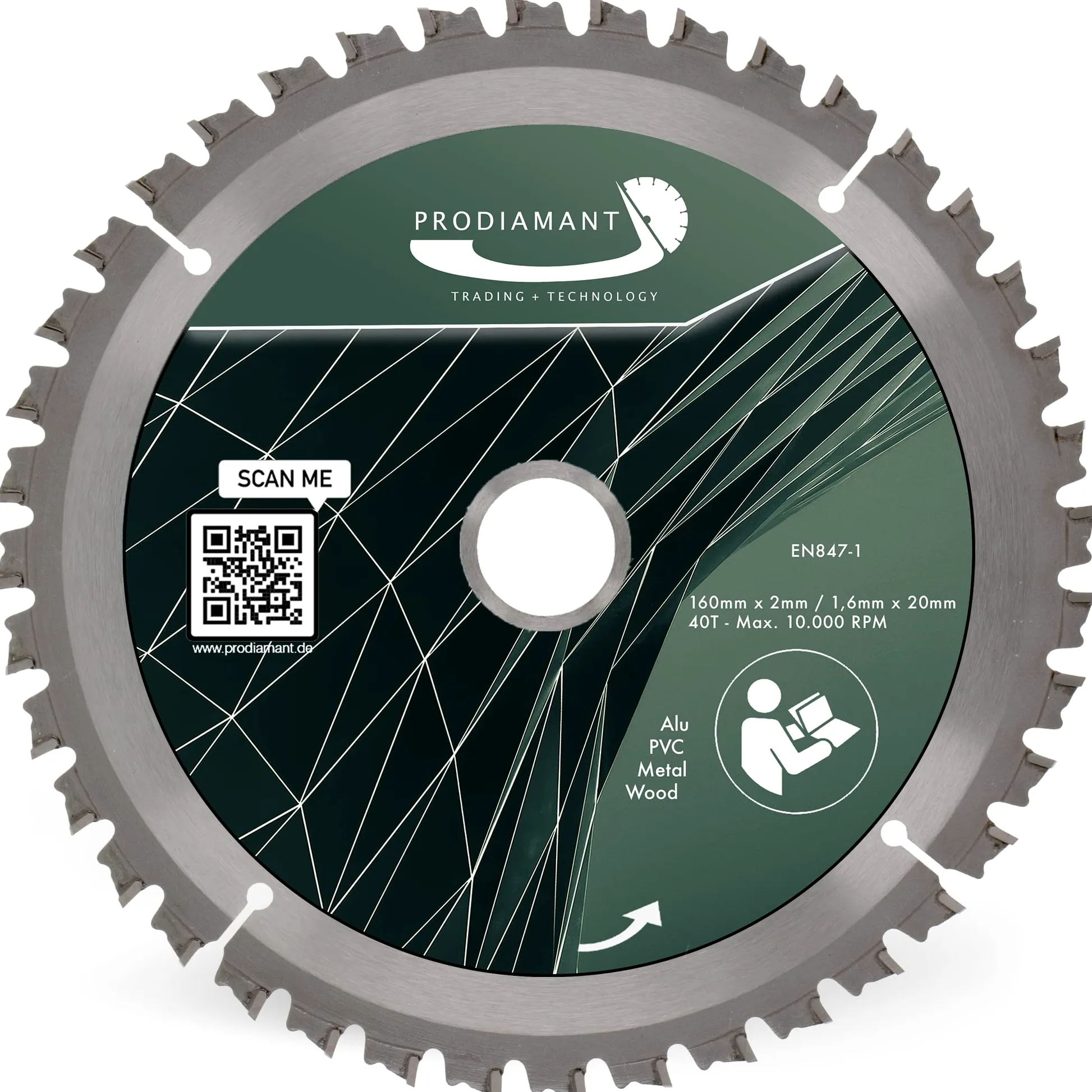 PRODIAMANT Brzeszczot do piły tarczowej 160 mm x 20 mm | precyzyjny brzeszczot do drewna, metalu, aluminium – nadaje się do piły ukośnej, zanurzeniowej i stołowej