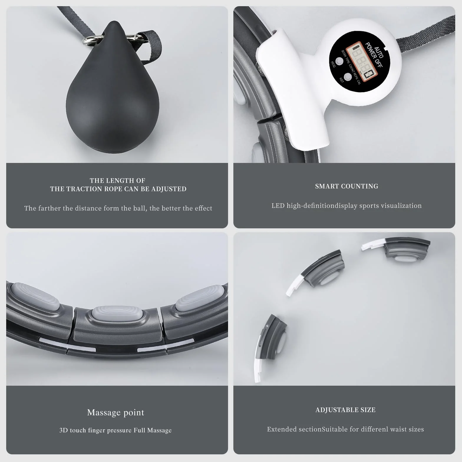 Smart Hula Hoop, inteligentna fitness, cicha, profesjonalna odchudzanie, nie spada, liczenie, z magnetycznym dyskiem do masażu utrata wagi, regulowana 16 węzłów, dla dorosłych, dzieci