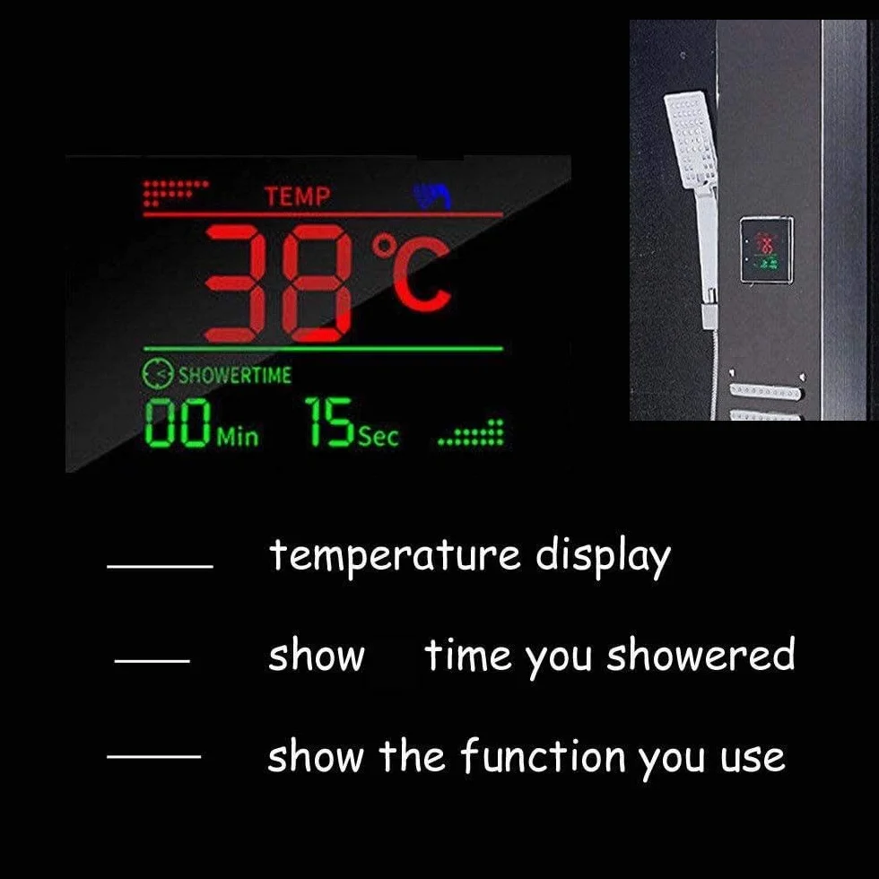 Czarny system prysznicowy bateria prysznicowa z wyświetlaczem temperatury wody LED zestaw prysznicowy z wodospadem głowica prysznicowa prysznic ręczny i dysza do masażu ciała do łazienki