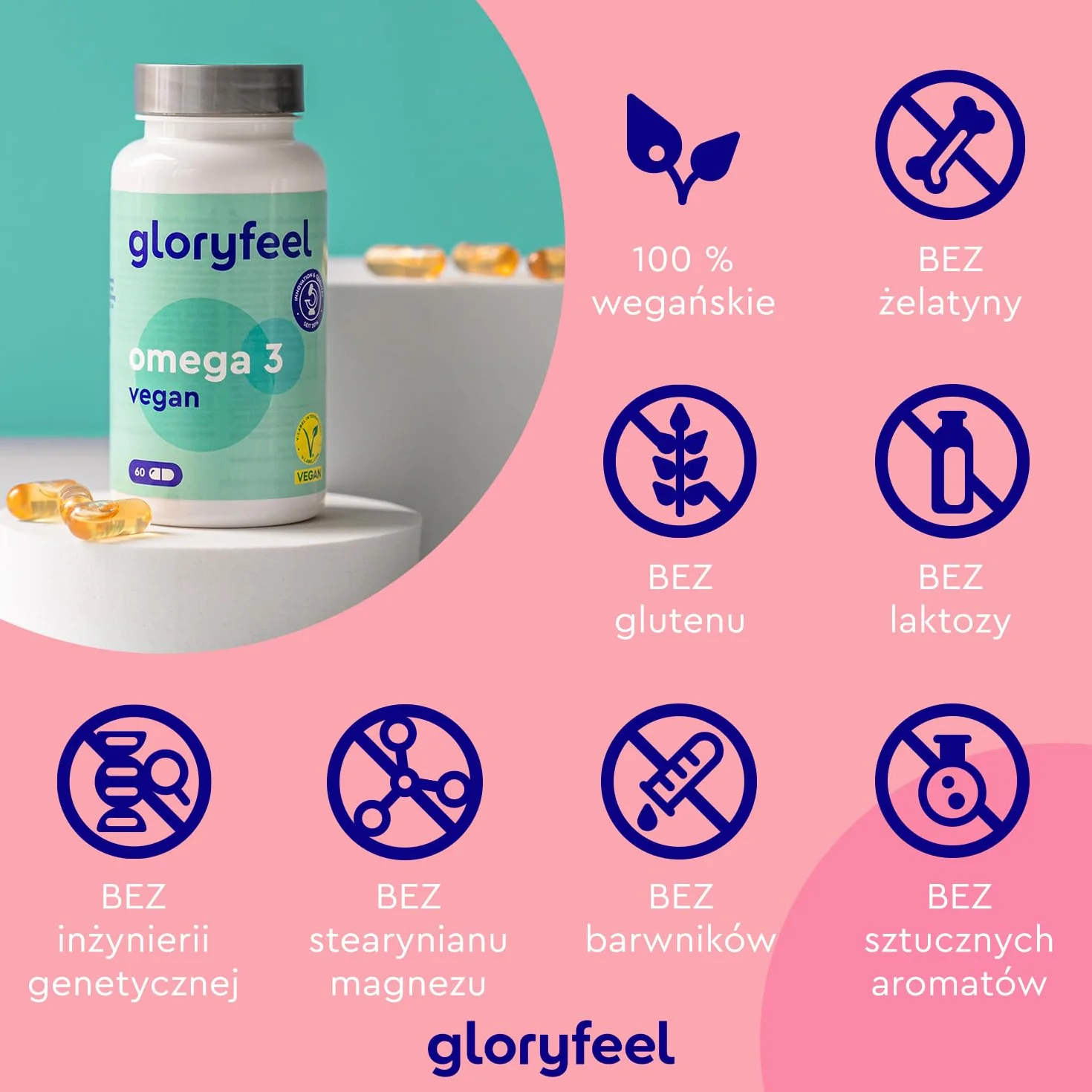 Omega-3 wegańskie z oleju z alg (1440 mg), kapsułka - markowy surowiec Life's™ OMEGA-wysoka dawka 432 mg DHA i 216 mg EPA (w postaci trójglicerydów) -testowane laboratoryjnie i produkowane w Niemczech