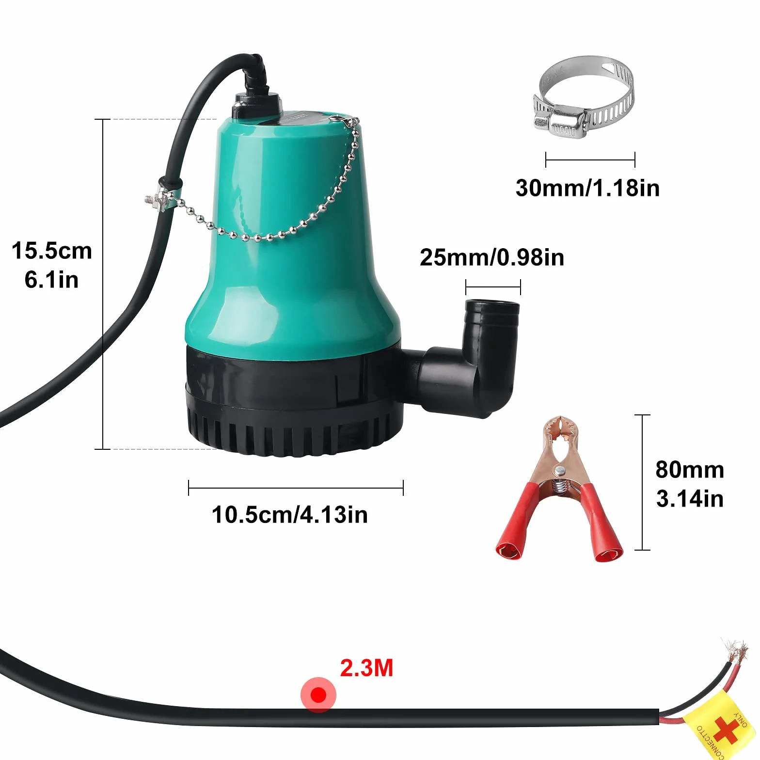 SWAWIS Pompa zanurzeniowa do brudnej wody DC 12 V, 50 W, 4200 l/h, pompa głębinowa, pompa wodna, przewód 2,3 m, z zaciskiem, do stawu rybnego