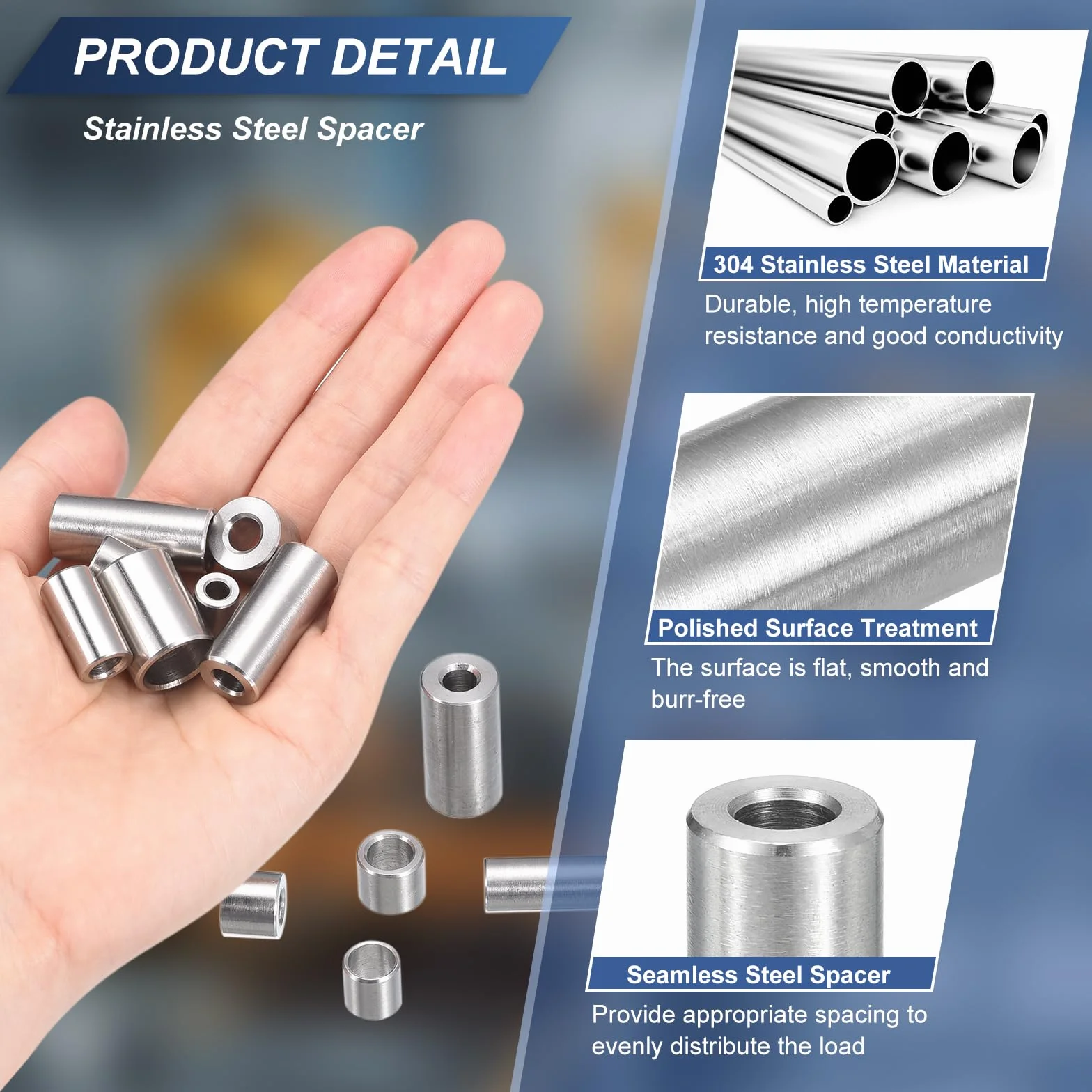 QUARKZMAN 5 sztuk podkładki dystansowe ze stali nierdzewnej, 10 mm ID x 12 mm OD x 6 mm niegwintowany mosiężny separator śrubowy okrągły szczelina do śrub nakrętek 3/8" lub M10
