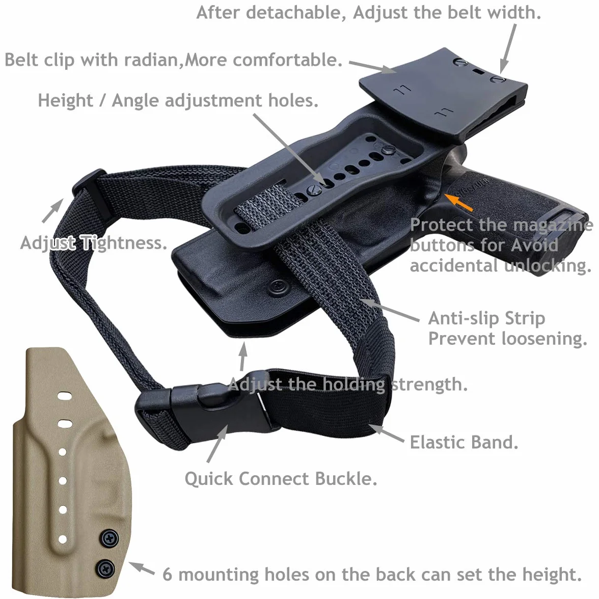 P320 Kabura OWB Kydex for Sig Sauer P320 Carry / P320 Full Pistol Case - Zewnątrz pasa Carry / 1.5-2 Inch Belt Clip With Leggings - Adj. Szerokość Wysokość & przechyłka, Poszerzone wejście
