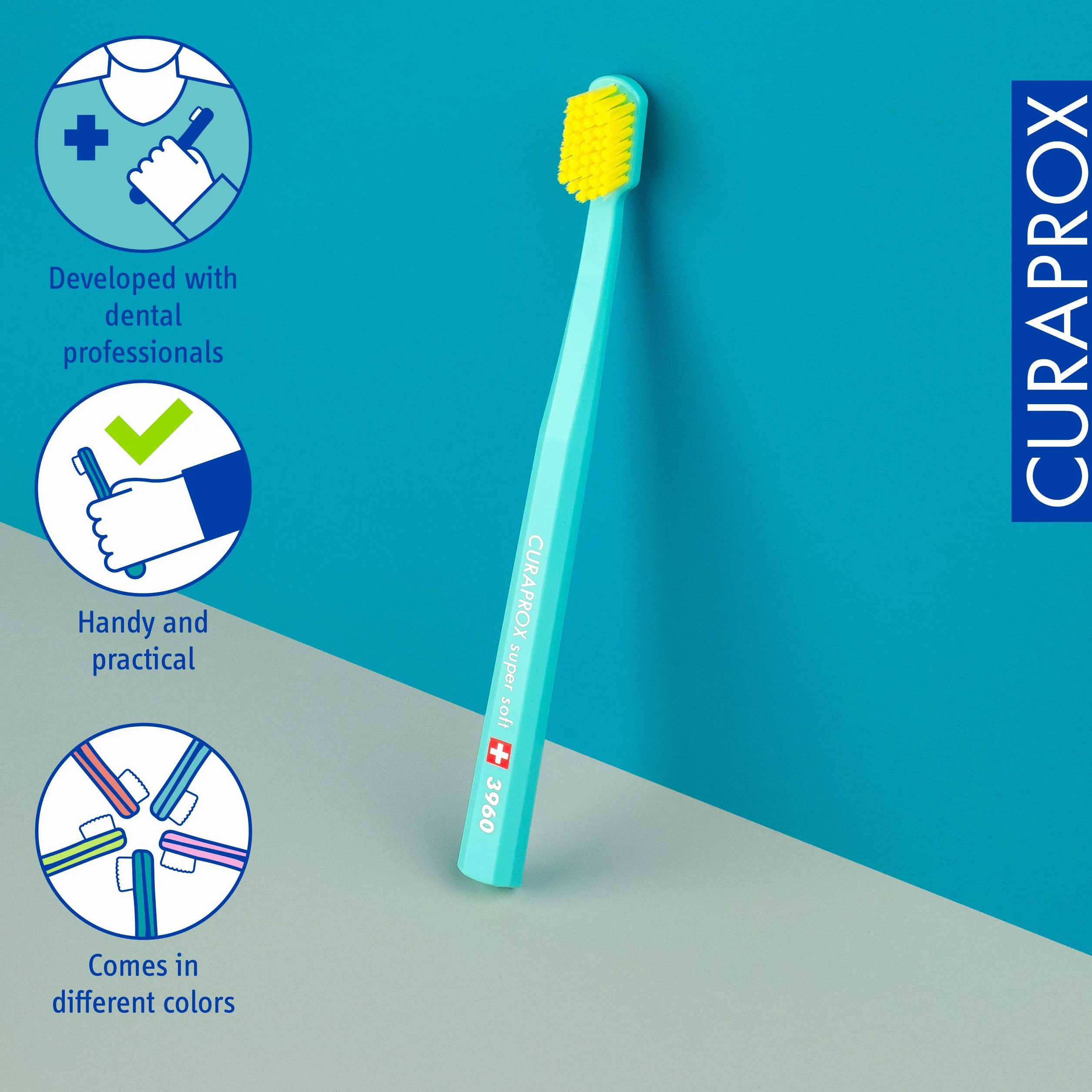 Curaprox CS 3960 Super Miękka Szczoteczka do zębów-Pielęgnacja dziąseł i zębów dla dorosłych/Super Miękkie włókna Curen® / różne kolory, pojedyncze opakowanie/Made in Switzerland
