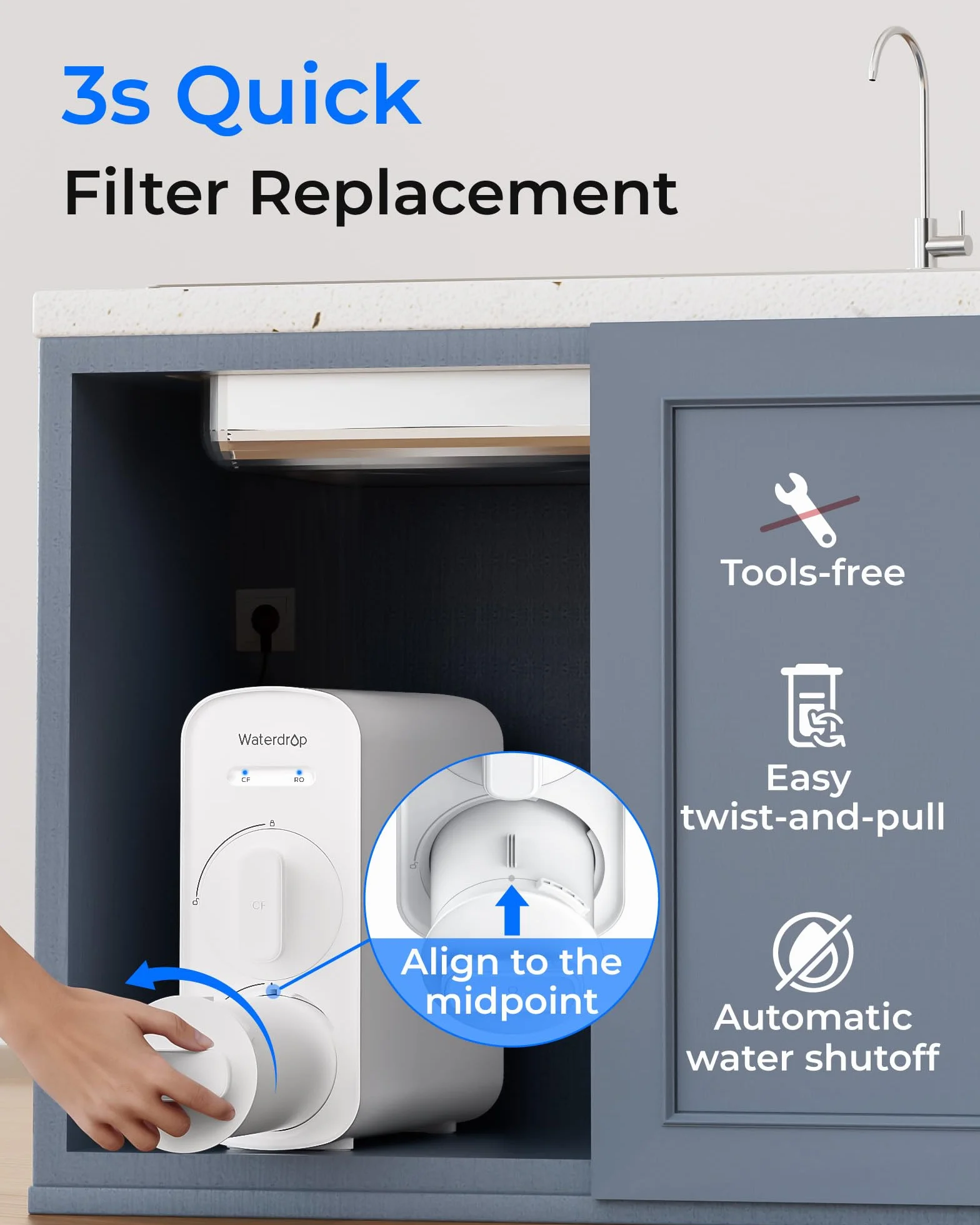 Waterdrop Filtr G5P500-RO, zamiennik dla systemu RO G5P500 i G5P500A | 24-miesięczna żywotność, łatwa wymiana filtra, certyfikat NSF/ANSI 58, redukcja TDS, długa żywotność