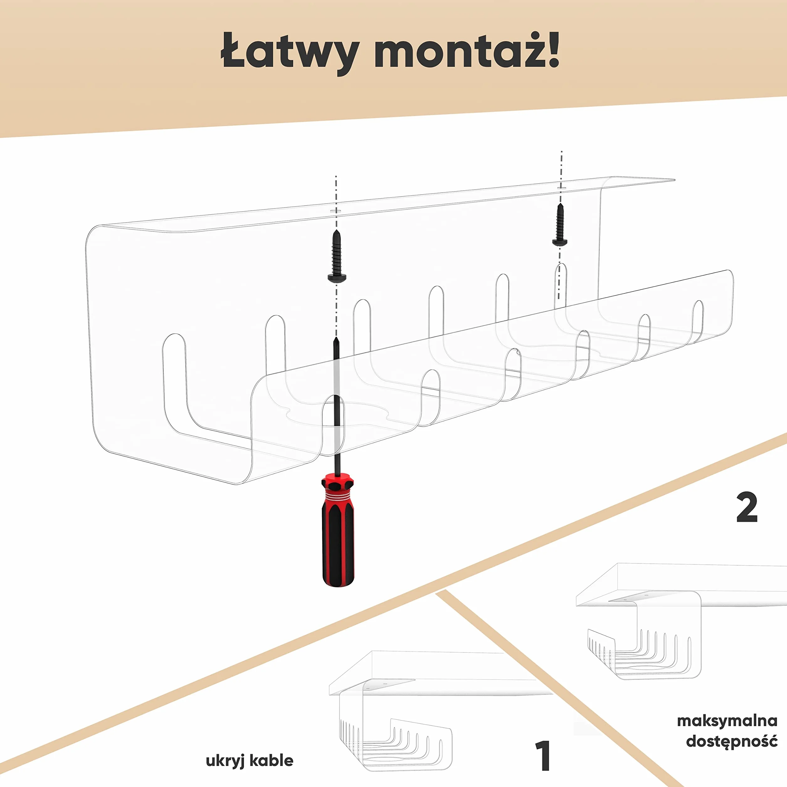 UNITURE® Kanały kablowe na biurko do porządnego zarządzania kablami – uchwyt na kabel biurkowy z prostym montażem i ponadczasowym wzornictwem – 2 x 40 cm – prowadnica kabla do domowego biura (czarna)