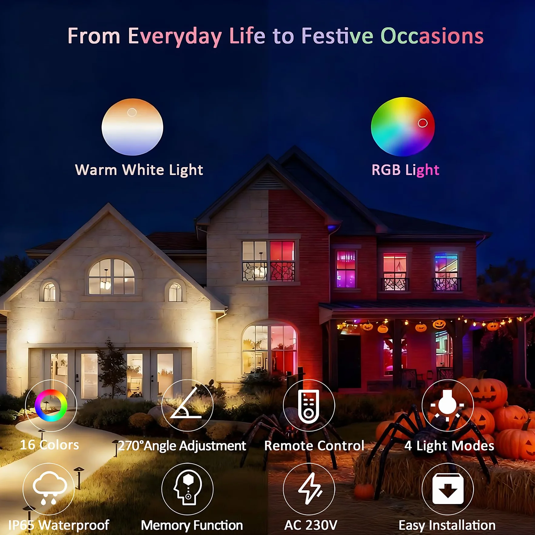 4 x 10 W RGB Zewnętrzny reflektor LED, światło ogrodowe LED, ciepła biała dekoracyjna lampa do ogrodu, podwórka, podjazdu [klasa efektywności energetycznej A+]