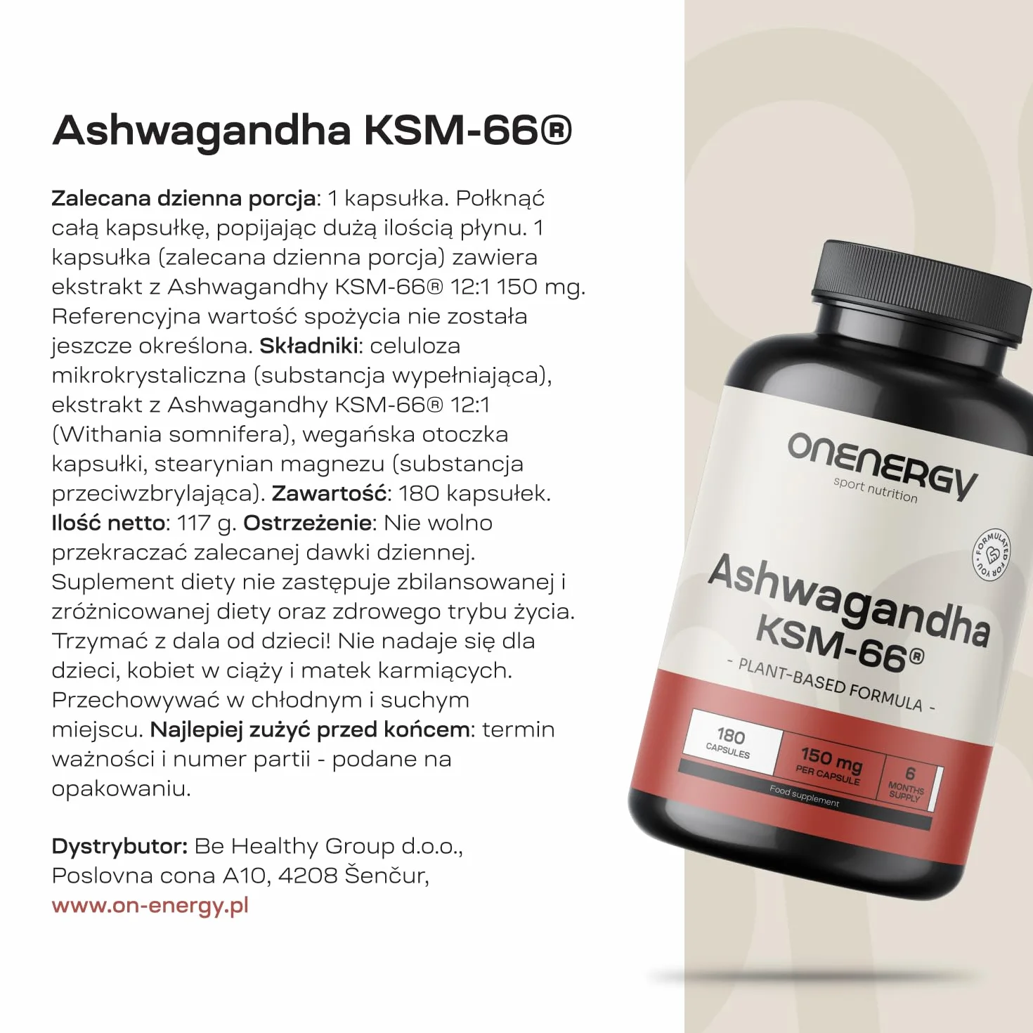Ashwagandha KSM-66 – 180 Kapsułek Roślinnych – Withania somnifera – Wysoko Skoncentrowany Produkt – Królowa Ajurvedy – 6-miesięczny Zapas – Wsparcie Ciała i Umysłu