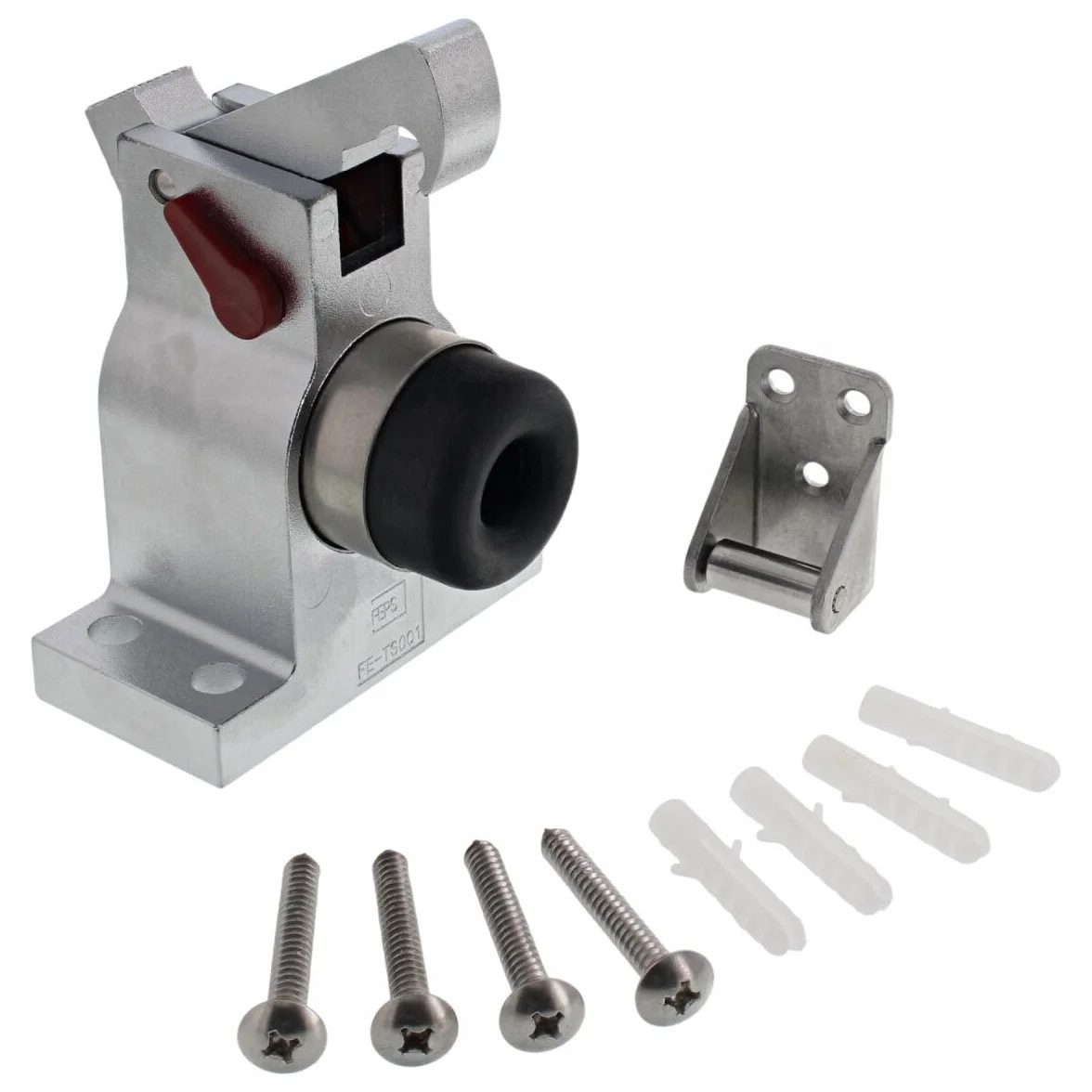 Stoper do drzwi z litego aluminium FE-TS001 srebrny z hakiem zbierającym