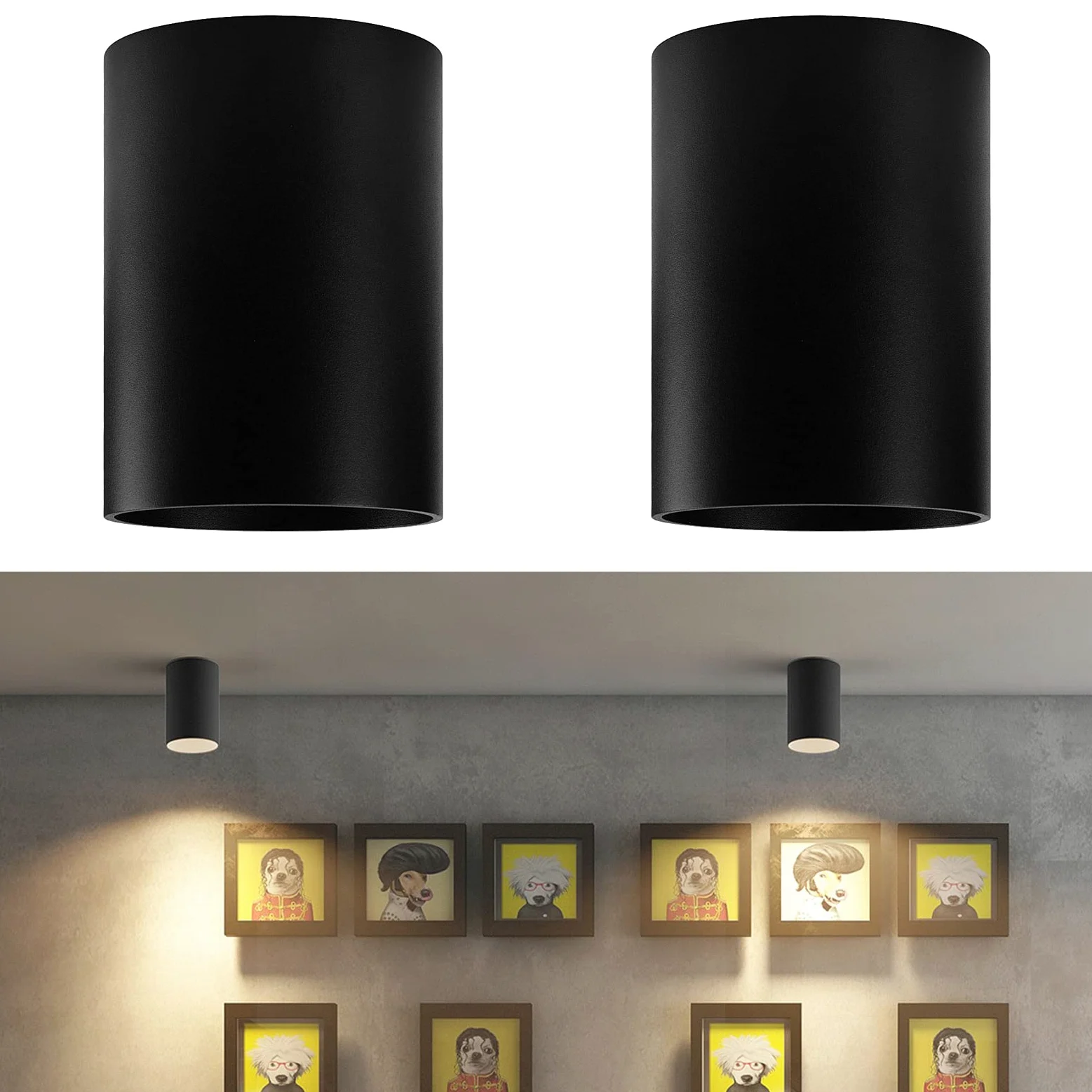 Klighten 2 szt Czarny Reflektor sufitowy GU10, Reflektory Aluminiowa powierzchnia sufitu Reflektory Cylindryczne Nowoczesne Reflektory Rurowy dach do korytarza, jadalnia, salon, 105 x 146 mm, Żarówka