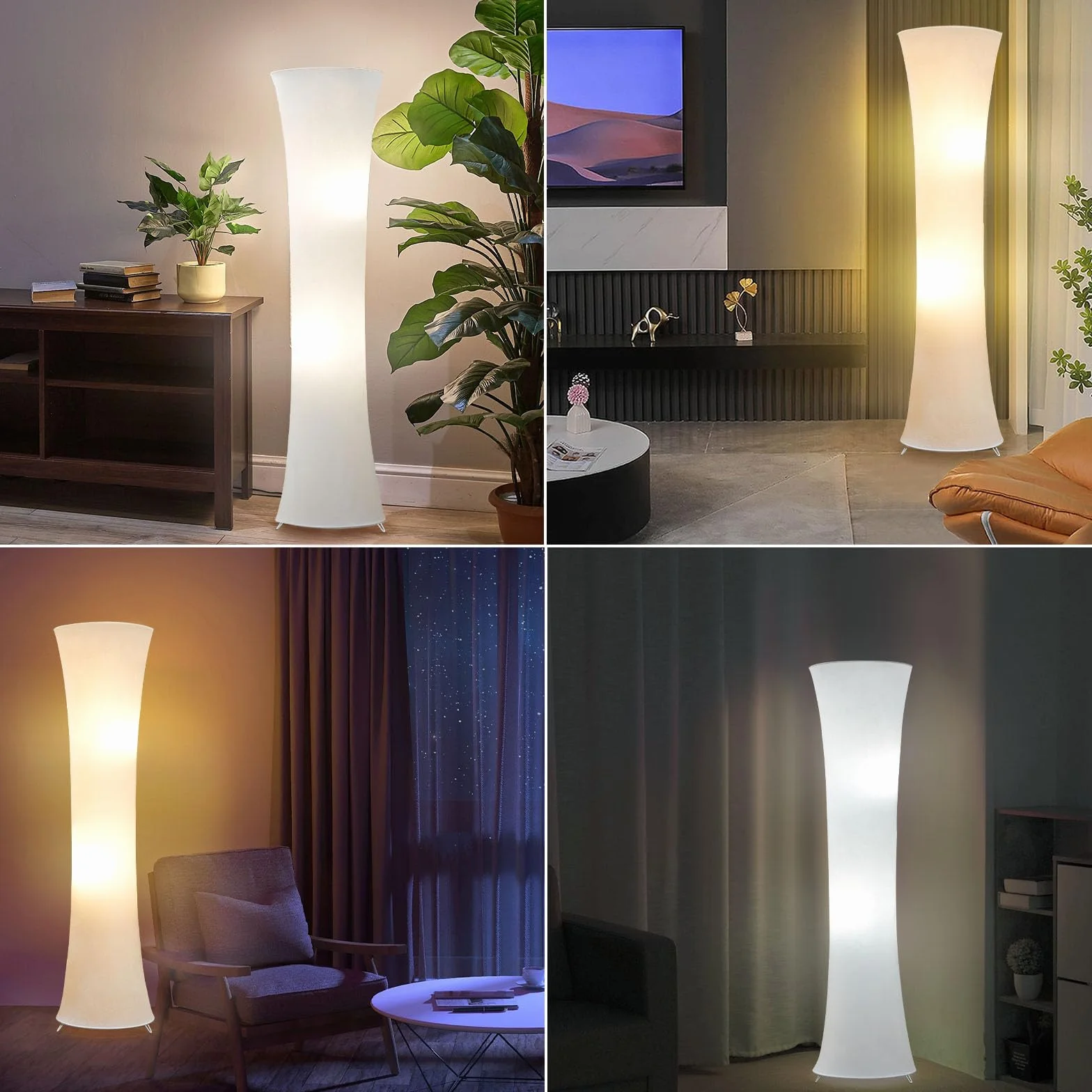 GyroVu Lampa stojąca LED, 46", 3-stopniowa temperatura barwowa LED, lampa stojąca kolumnowa do narożnika, do sypialni, biura i salonu – biały abażur z tkaniny, żarówki w zestawie
