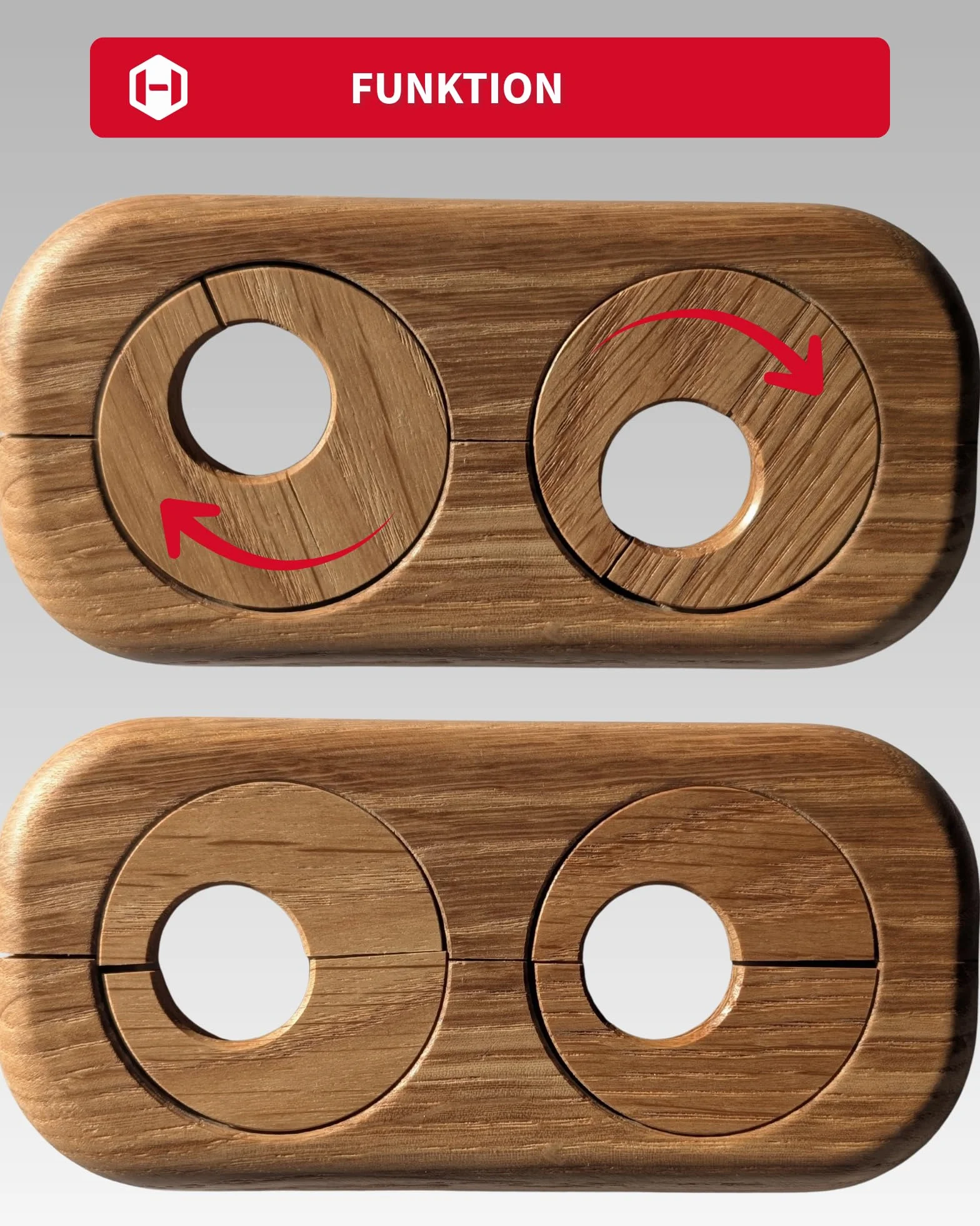 Gedotec Grzejnik podwójna rozeta dąb – otwór 19 mm – zmienny odstęp między rurami 41–66 mm – 122 x 58 mm – drewno lakierowane – pokrywa rury, rozeta grzewcza – Made in Austria (dąb 19 mm)