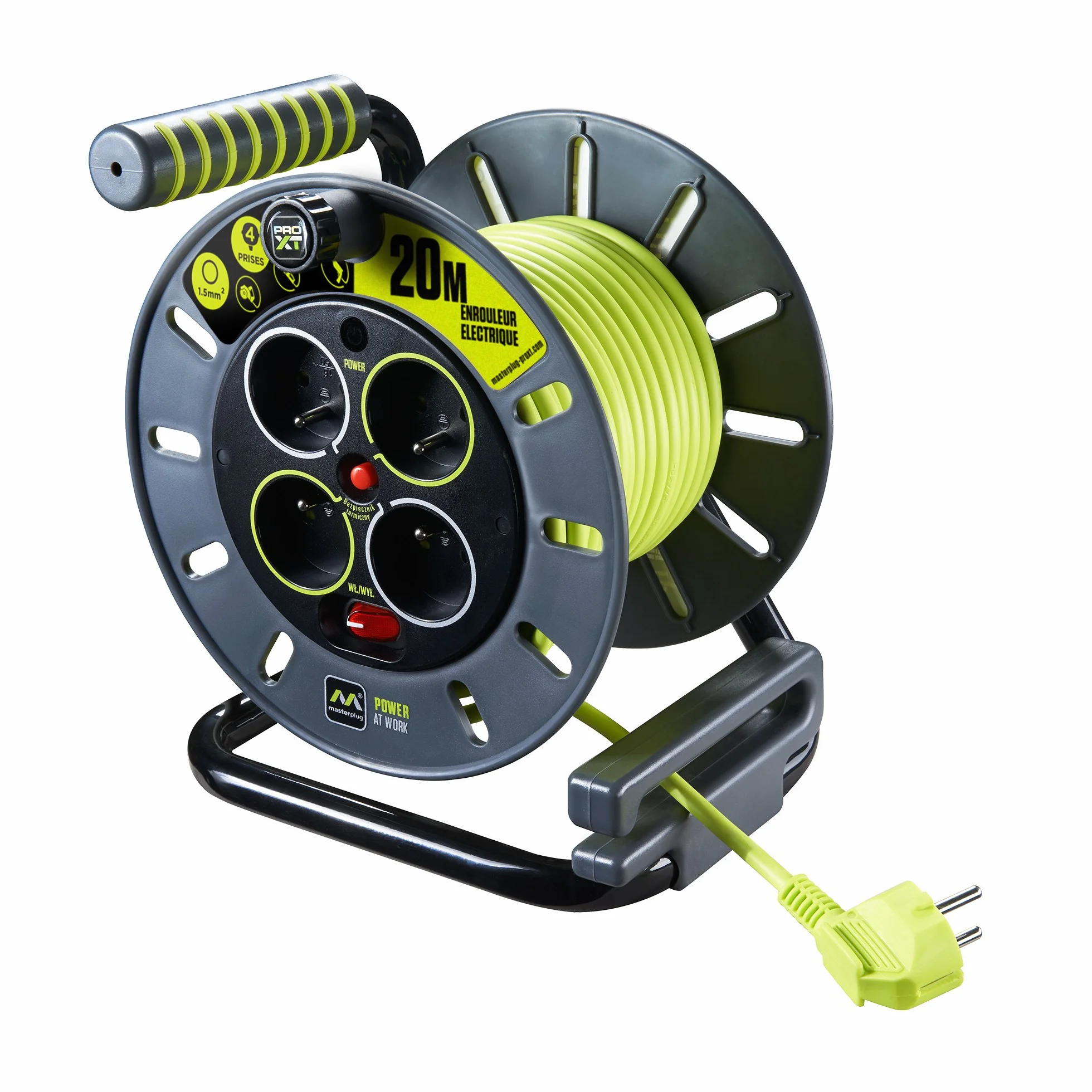 MasterPlug omf20164sl-px bęben kablowy, poczwórny, 3000 W, 230 V, czarny/zielony, 20 m